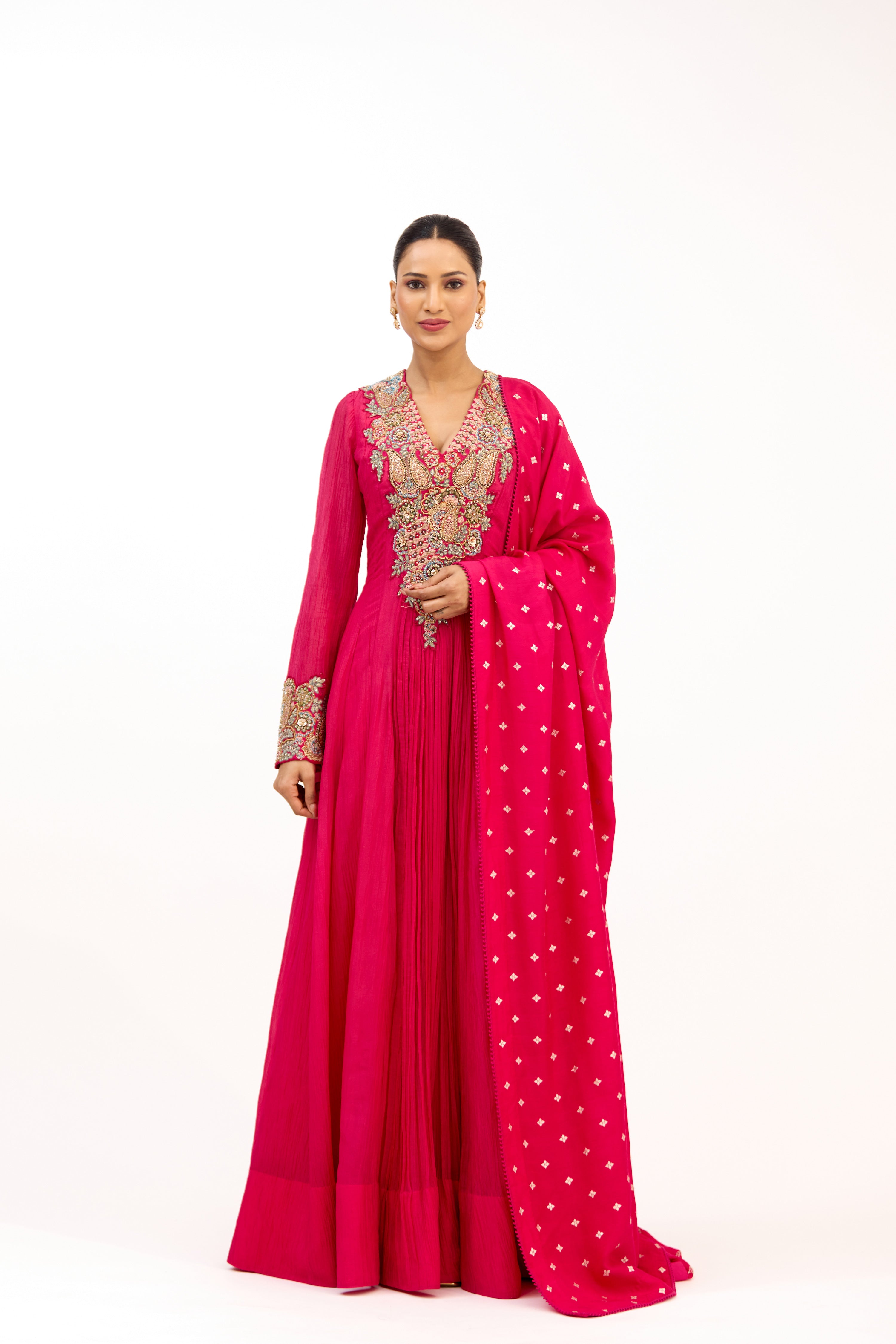 Zehra Surkh Pearl & Sequin Embellished Anarkali Suit Set