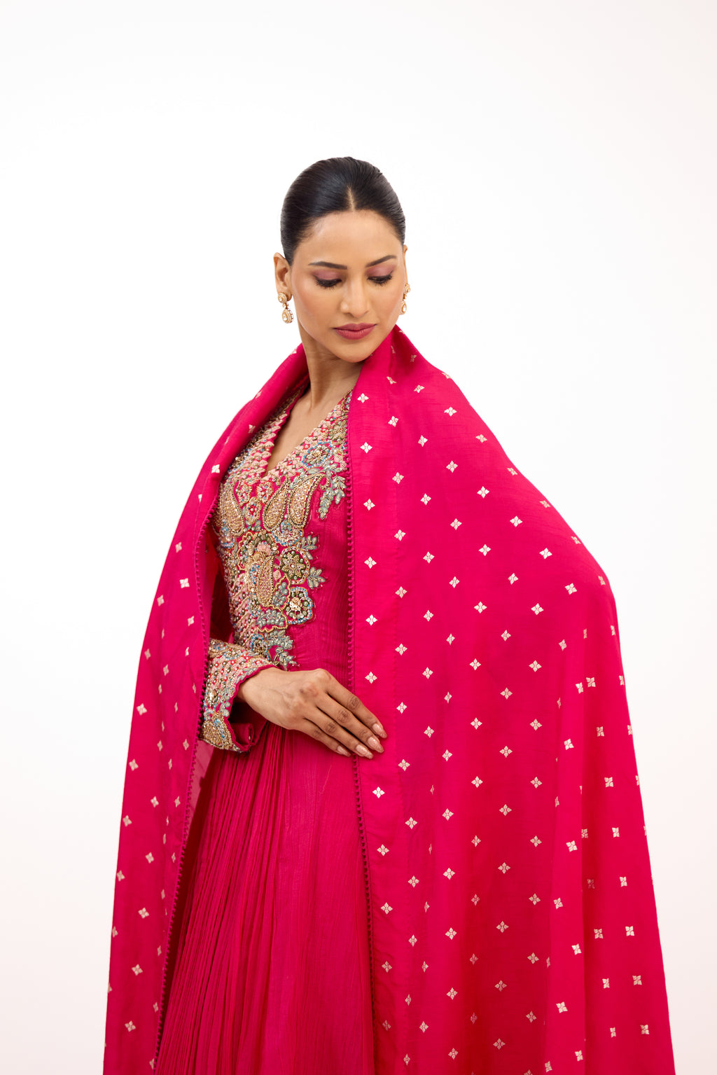 Zehra Surkh Pearl & Sequin Embellished Anarkali Suit Set