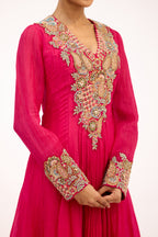 Zehra Surkh Pearl & Sequin Embellished Anarkali Suit Set