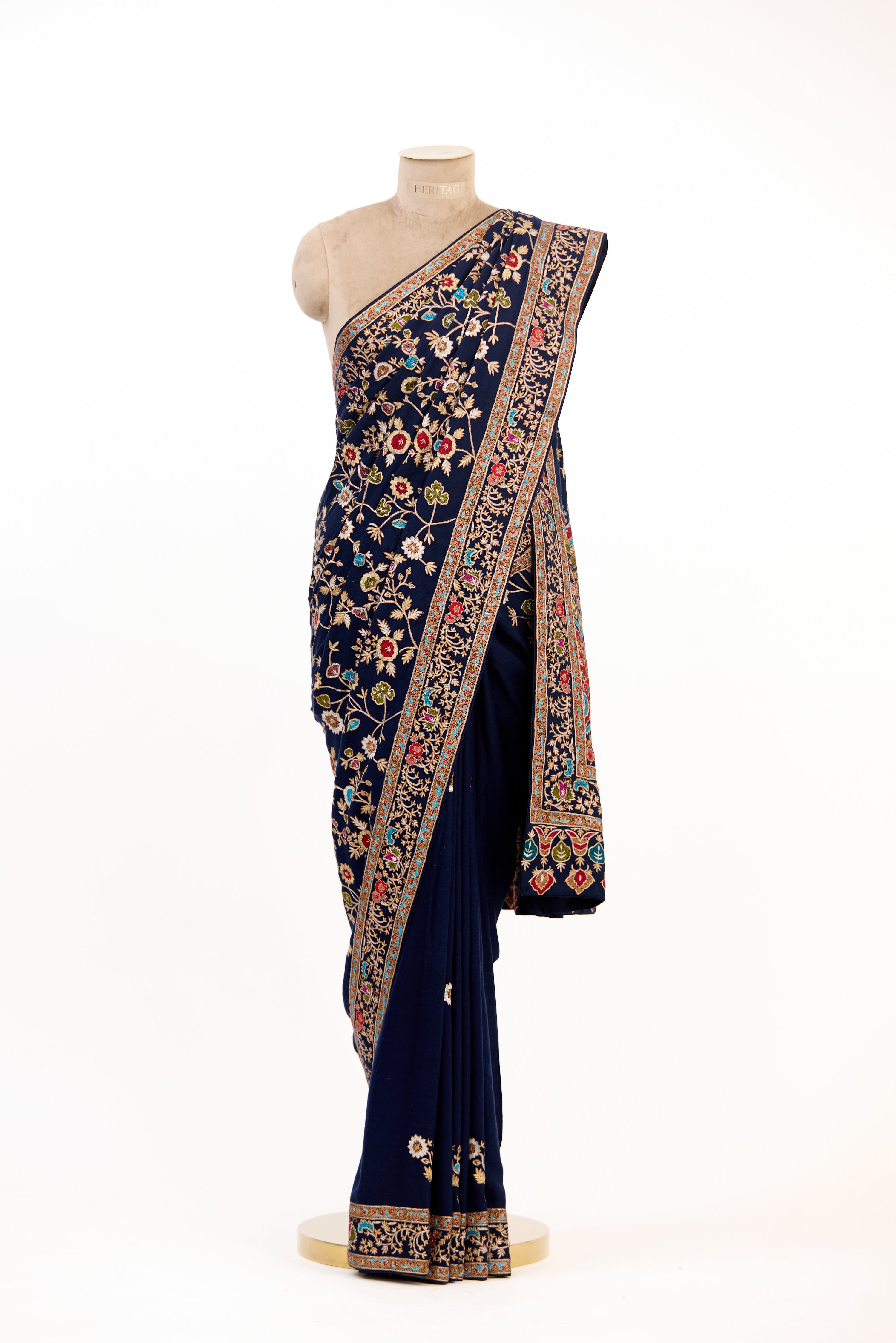 The Imperial Pashmina Handcrafted Kashmiri Tilla Work Saree.