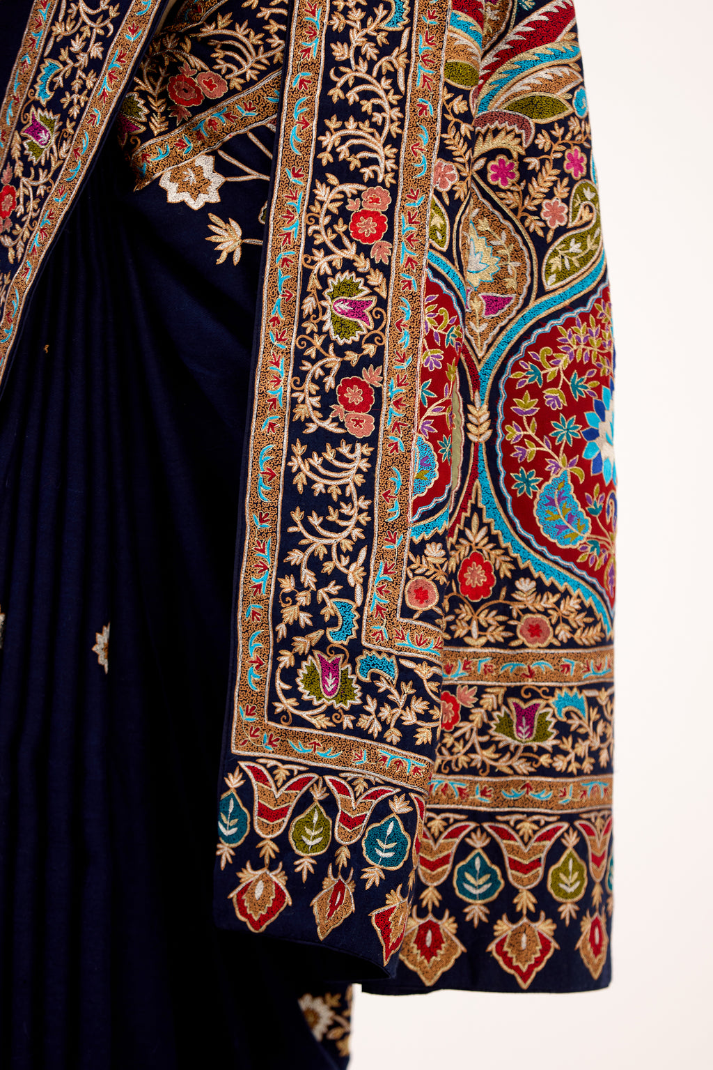 The Imperial Pashmina Handcrafted Kashmiri Tilla Work Saree.