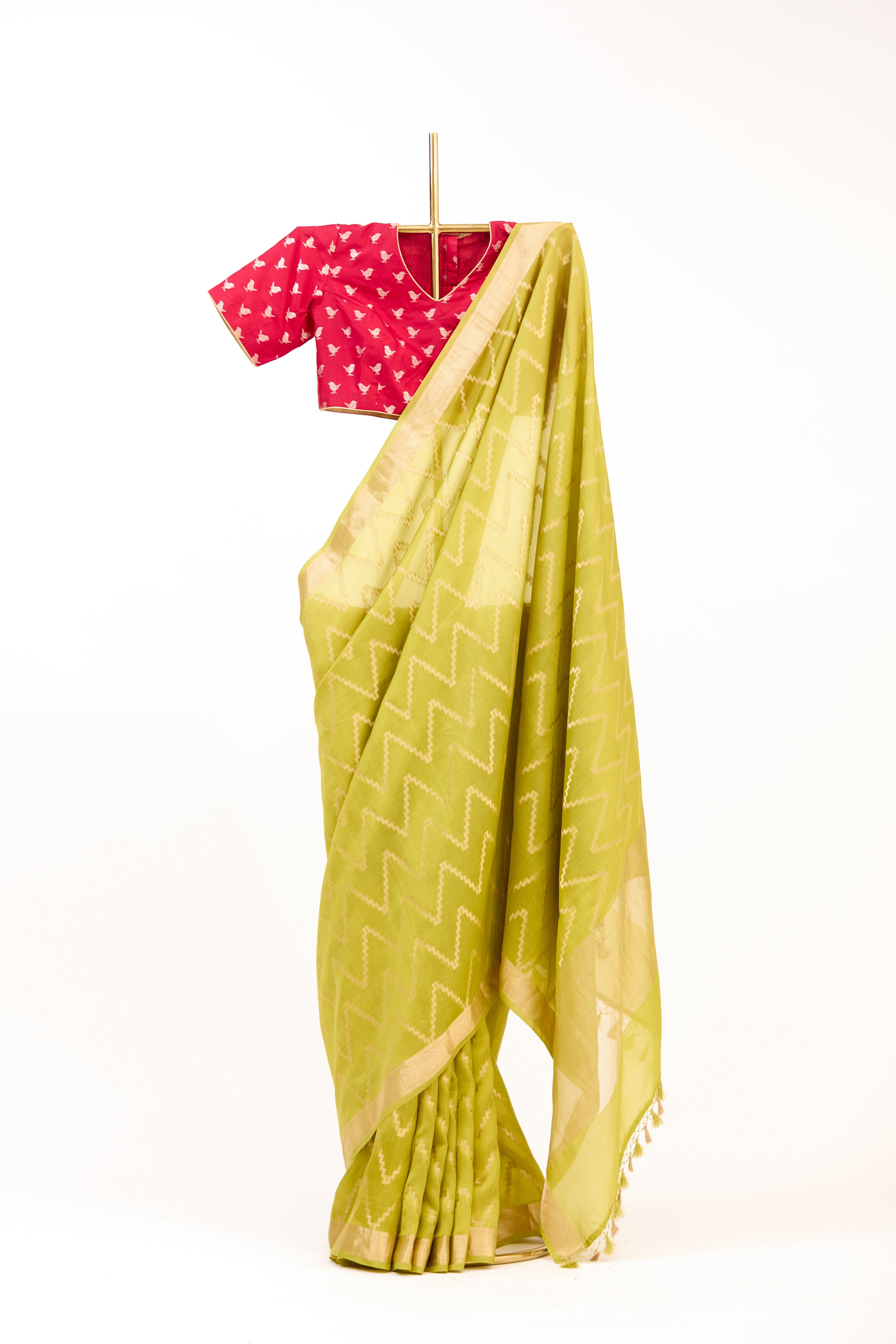 Lime Green Banarasi Satin Silk Saree
