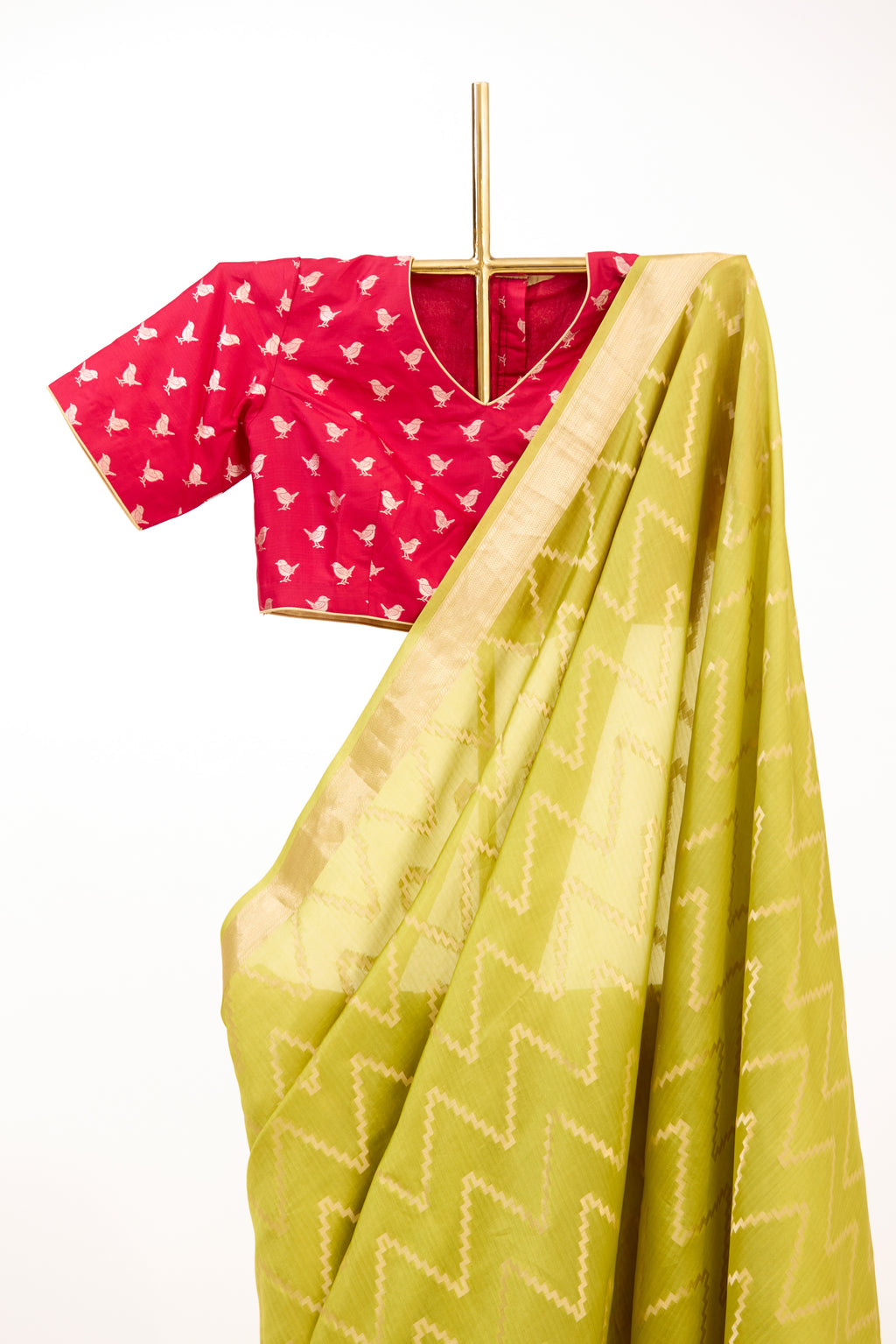 Lime Green Banarasi Satin Silk Saree