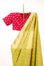 Lime Green Banarasi Satin Silk Saree