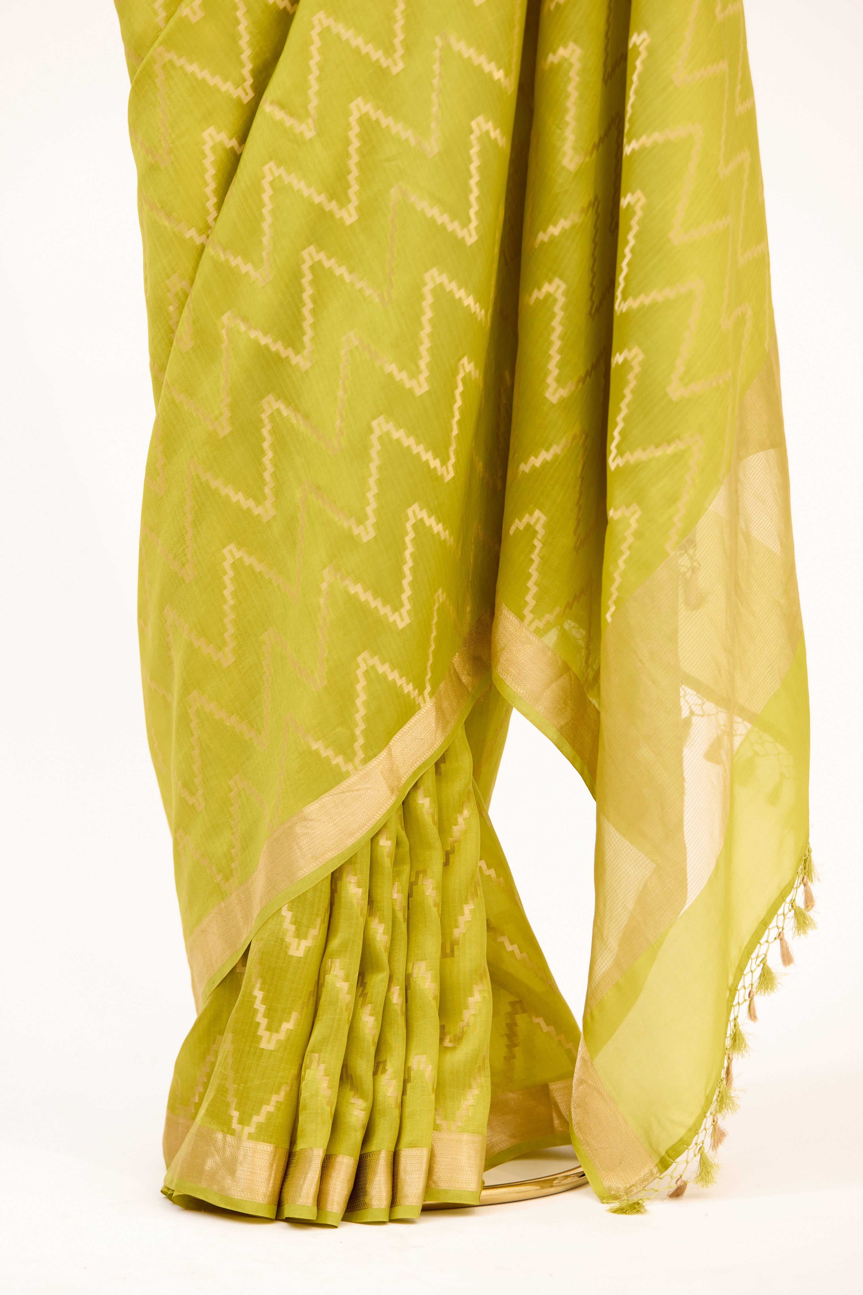 Lime Green Banarasi Satin Silk Saree