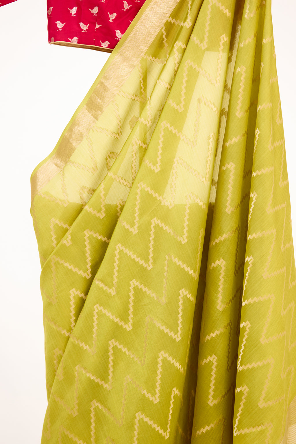Lime Green Banarasi Satin Silk Saree