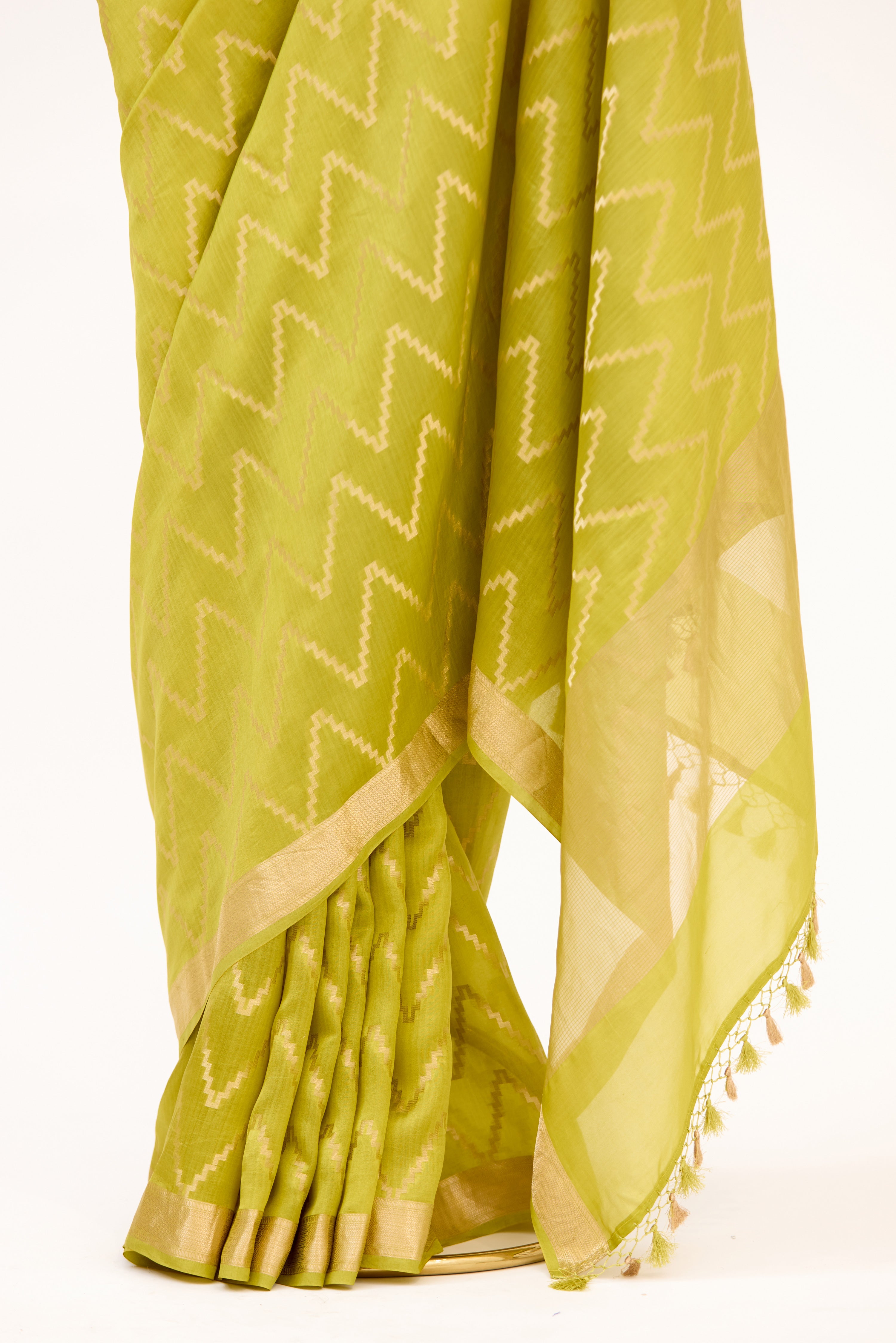 Lime Green Banarasi Satin Silk Saree