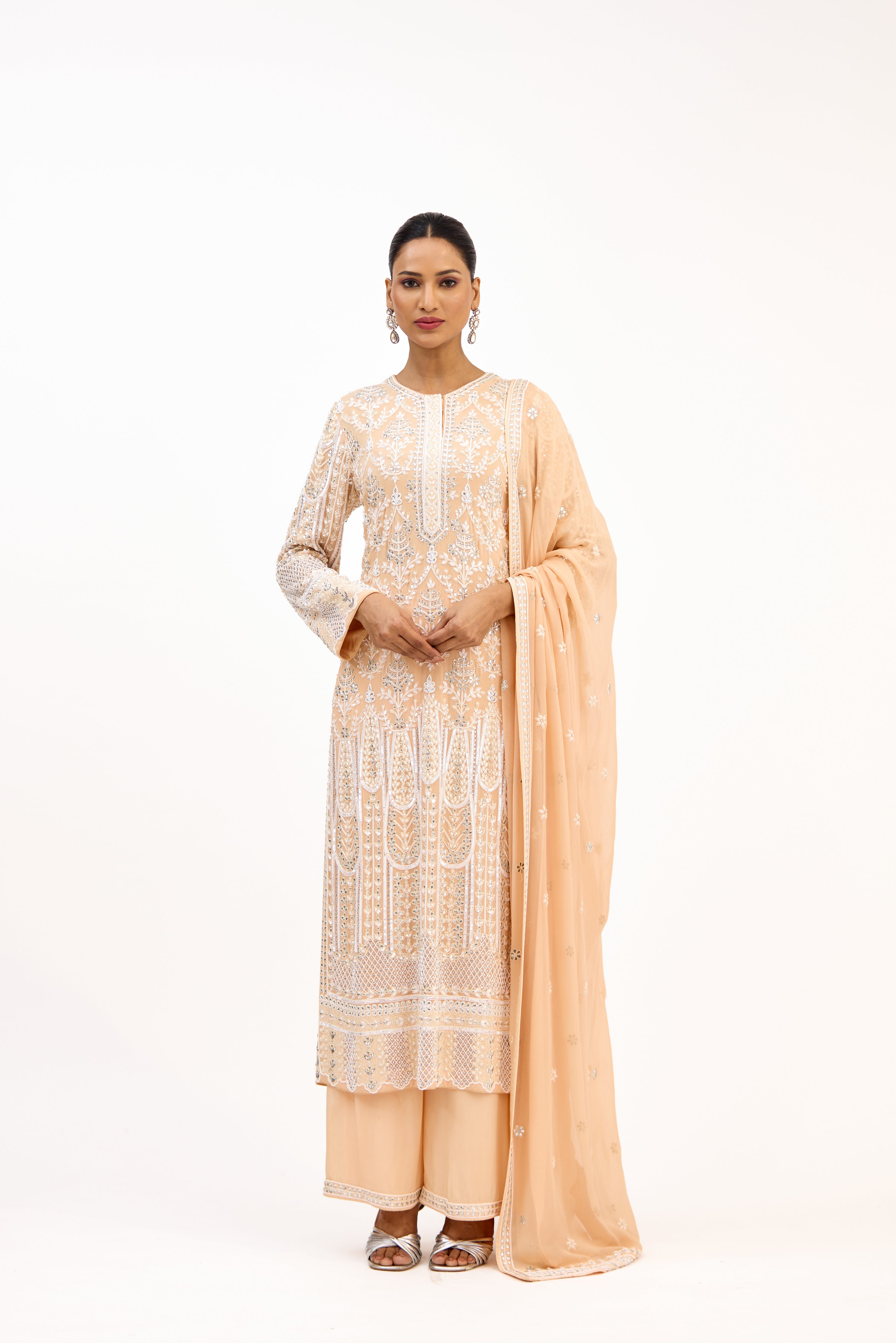 Gul-e-Shahi Georgette with Pearl, Crystal & Cutdana Embroidery Straight Suit Set