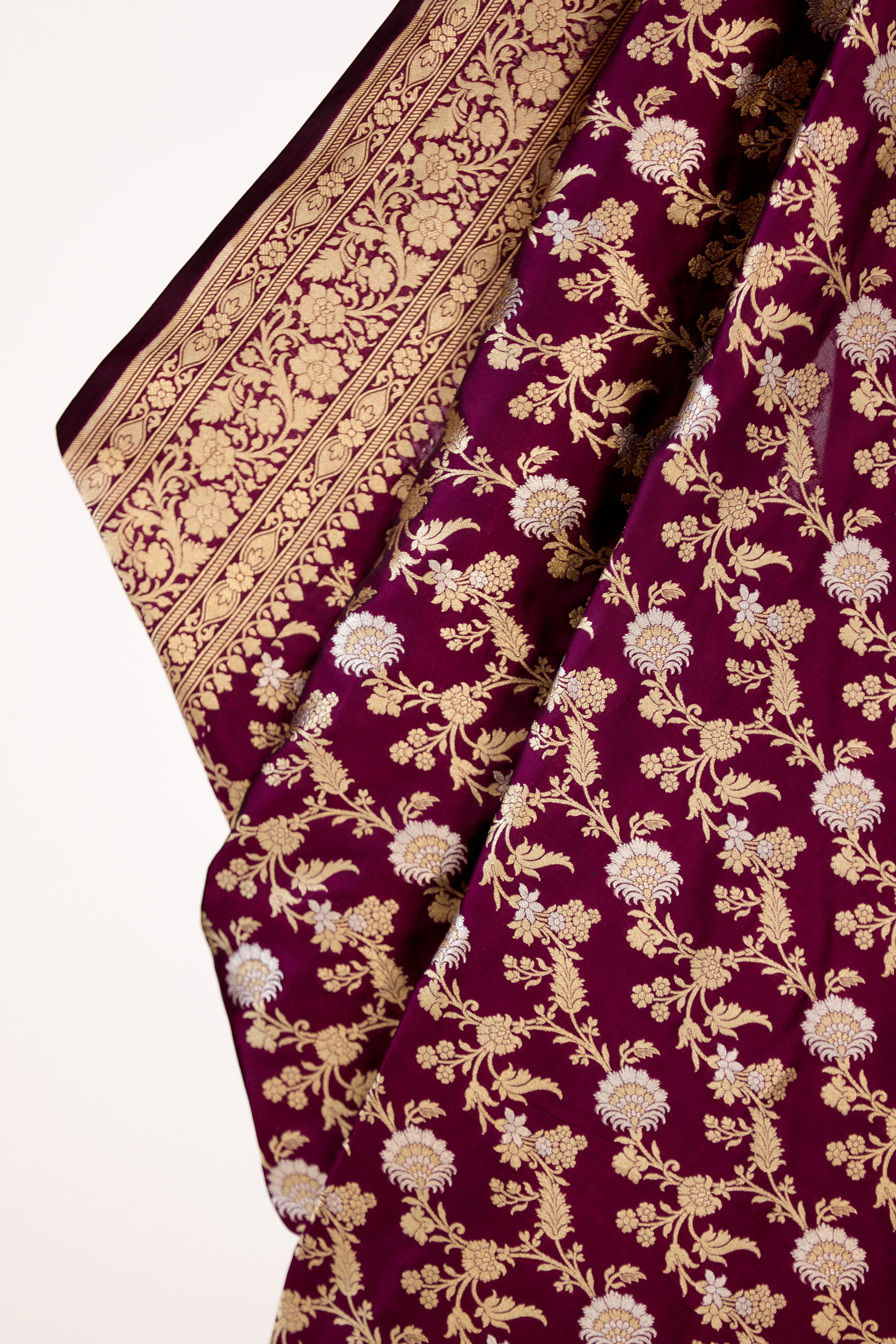 Wine Banarasi Silk Saree