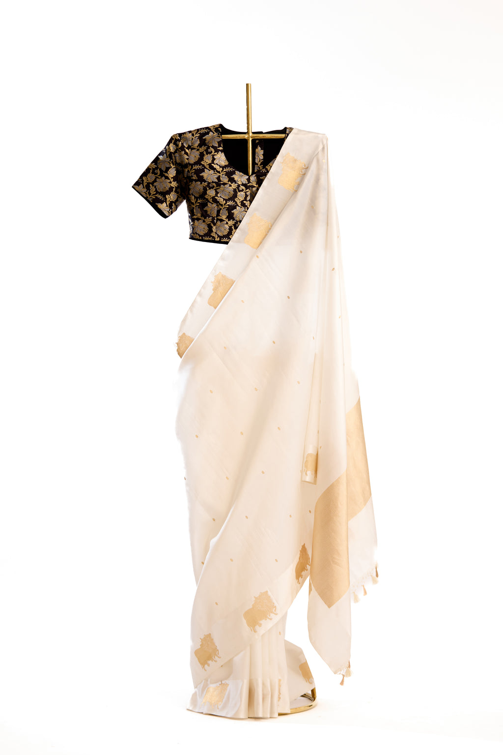 Ivory Banarasi Silk Saree