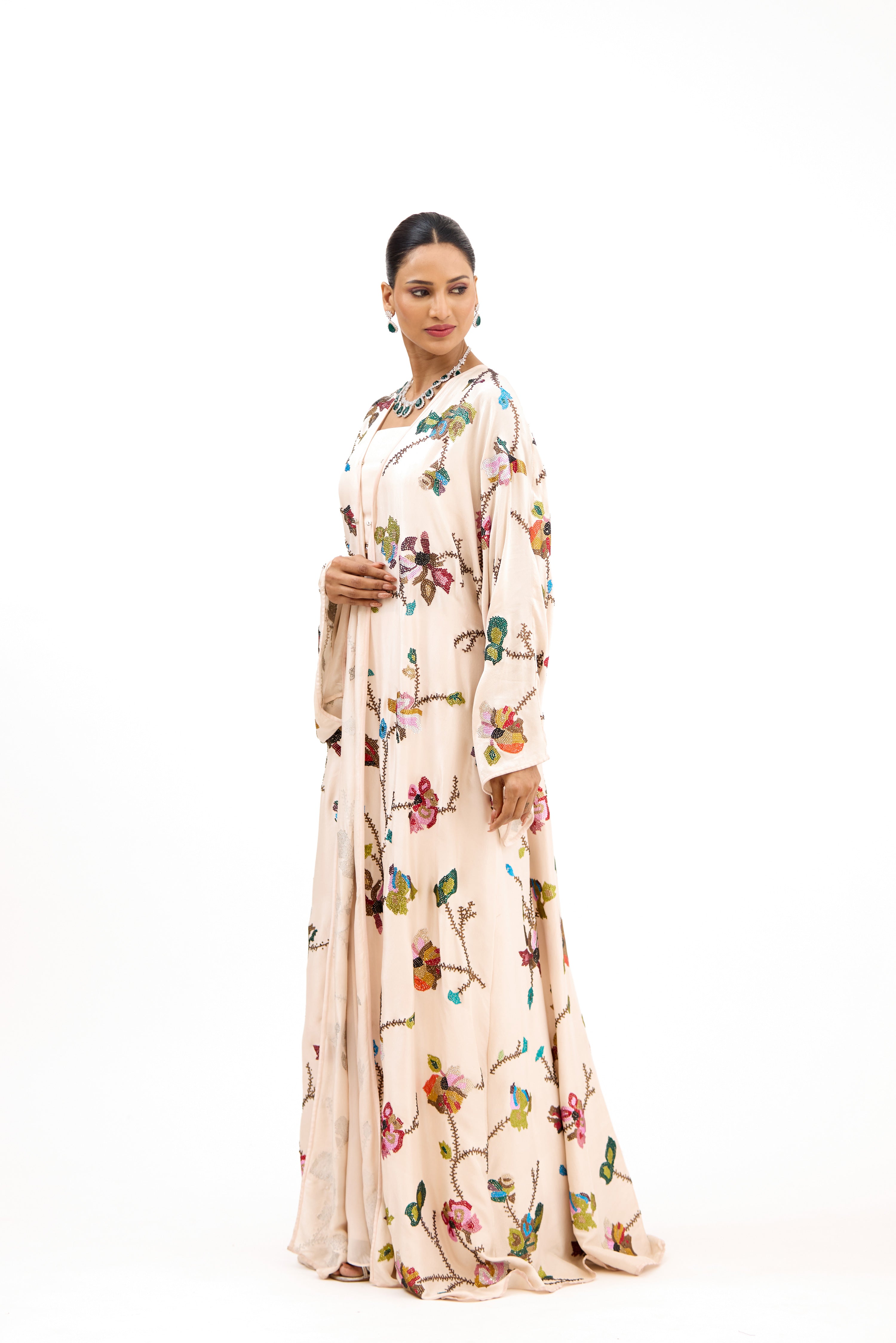 Rang-e-Bahaar Floral Crystal Embroidered Luxury Georgette & Satin Silk Cape Set