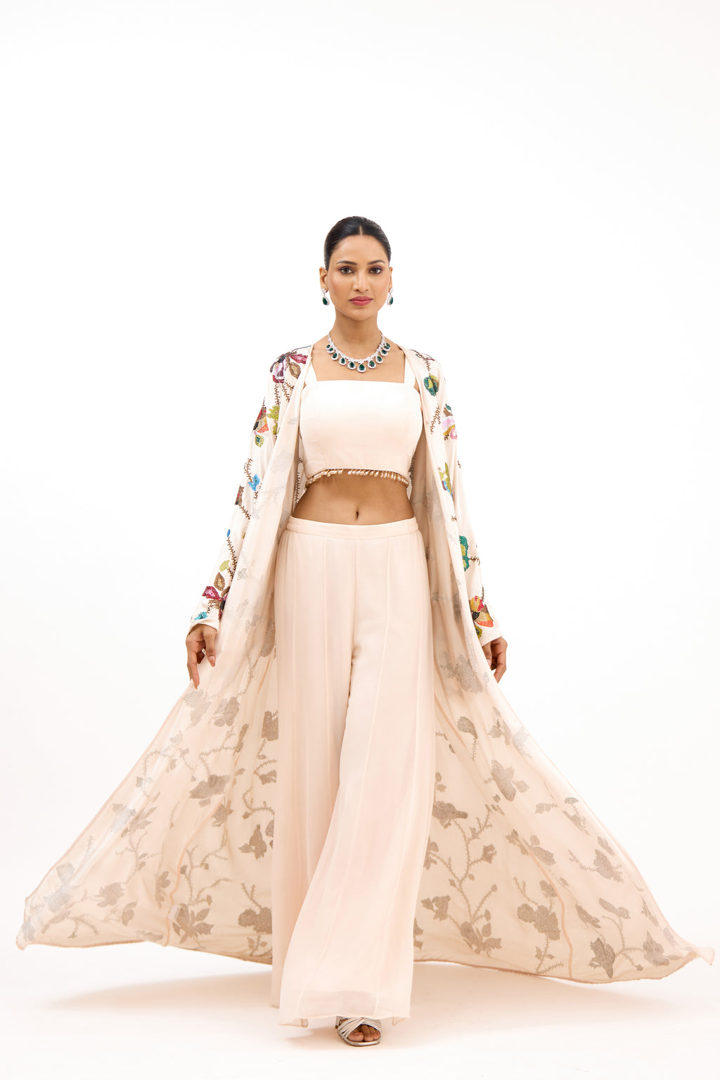 Rang-e-Bahaar Floral Crystal Embroidered Luxury Georgette & Satin Silk Cape Set