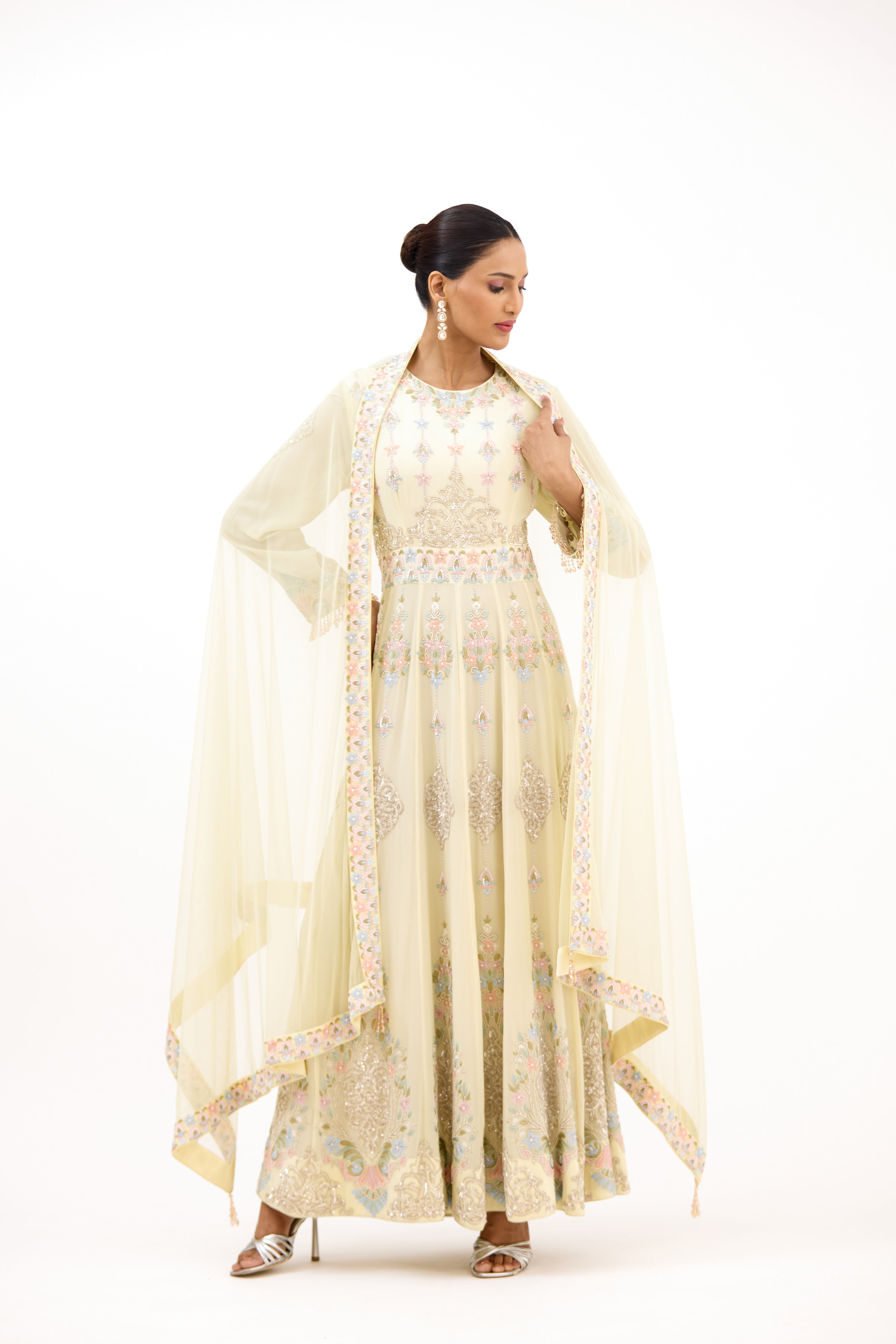Pankhudi Pastel Sequins, Pearls & Zari Embellished Georgette Anarkali Suit Set