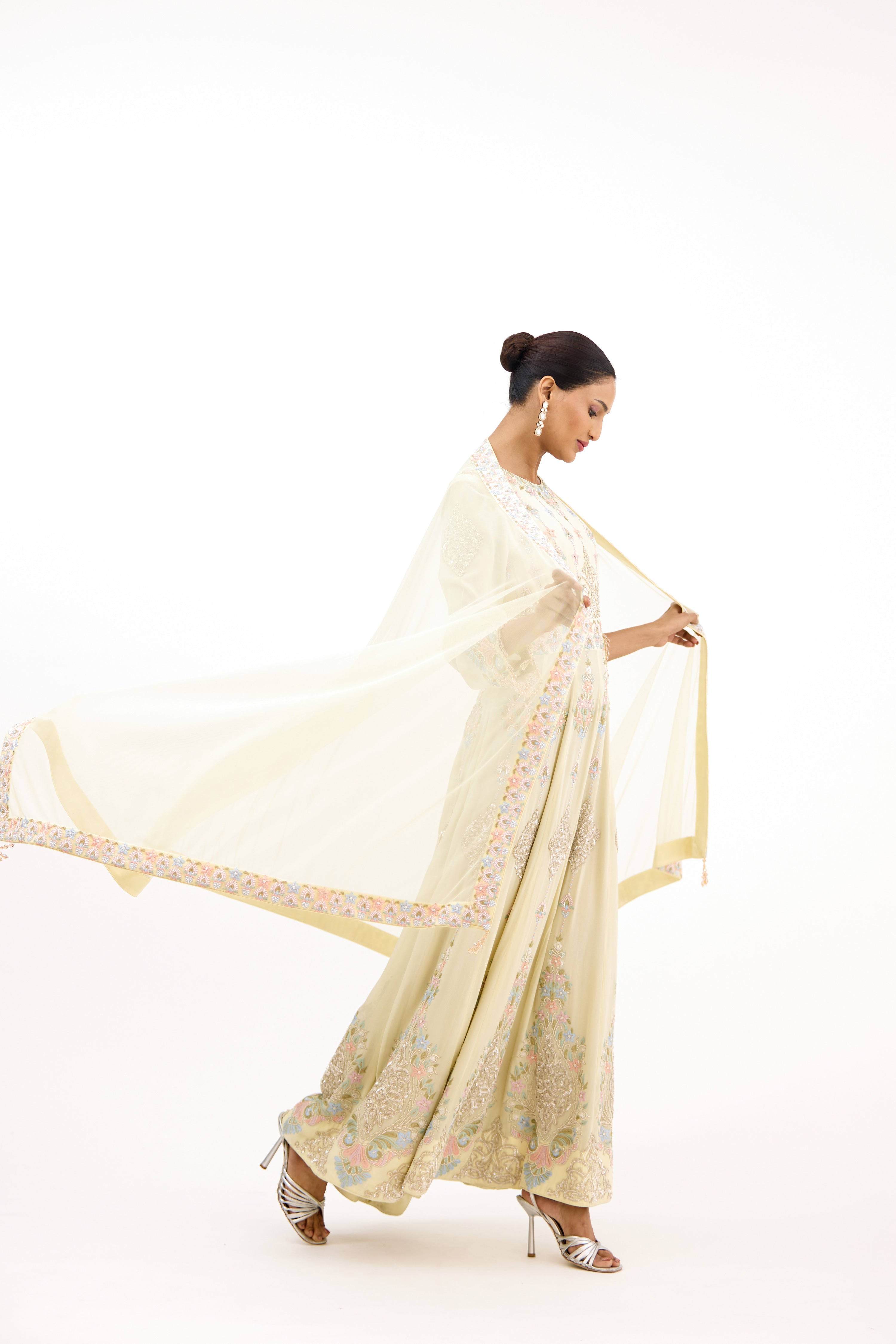 Pankhudi Pastel Sequins, Pearls & Zari Embellished Georgette Anarkali Suit Set