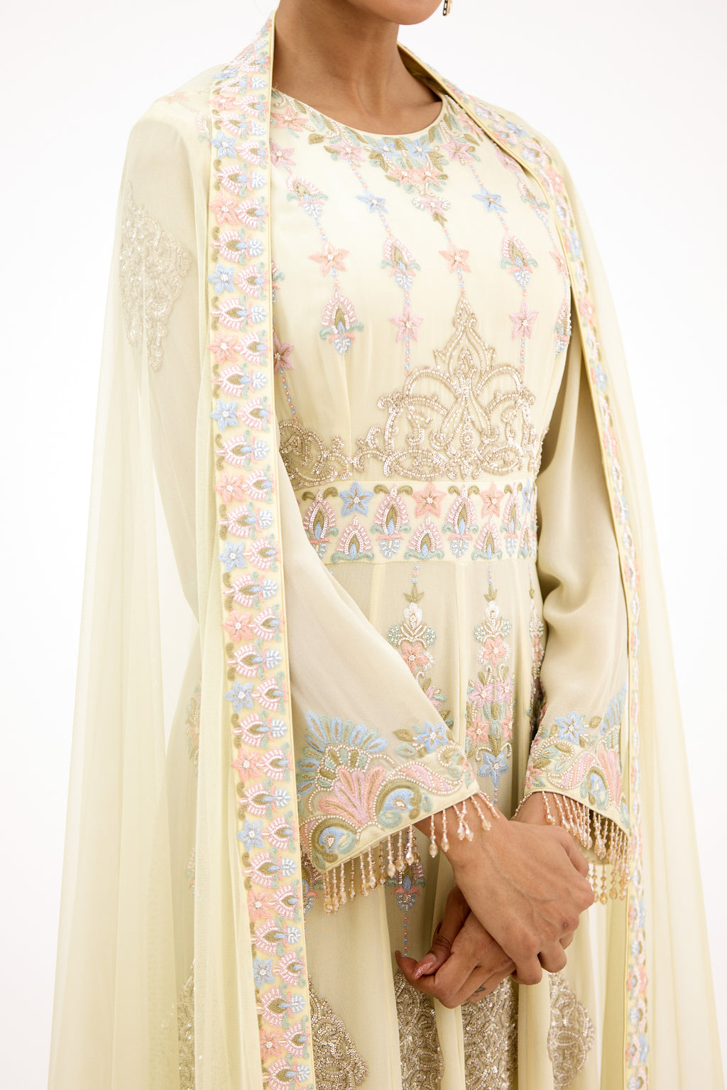 Pankhudi Pastel Sequins, Pearls & Zari Embellished Georgette Anarkali Suit Set