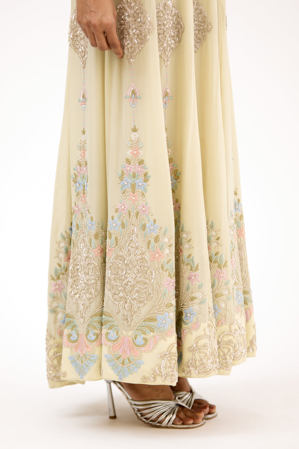 Pankhudi Pastel Sequins, Pearls & Zari Embellished Georgette Anarkali Suit Set