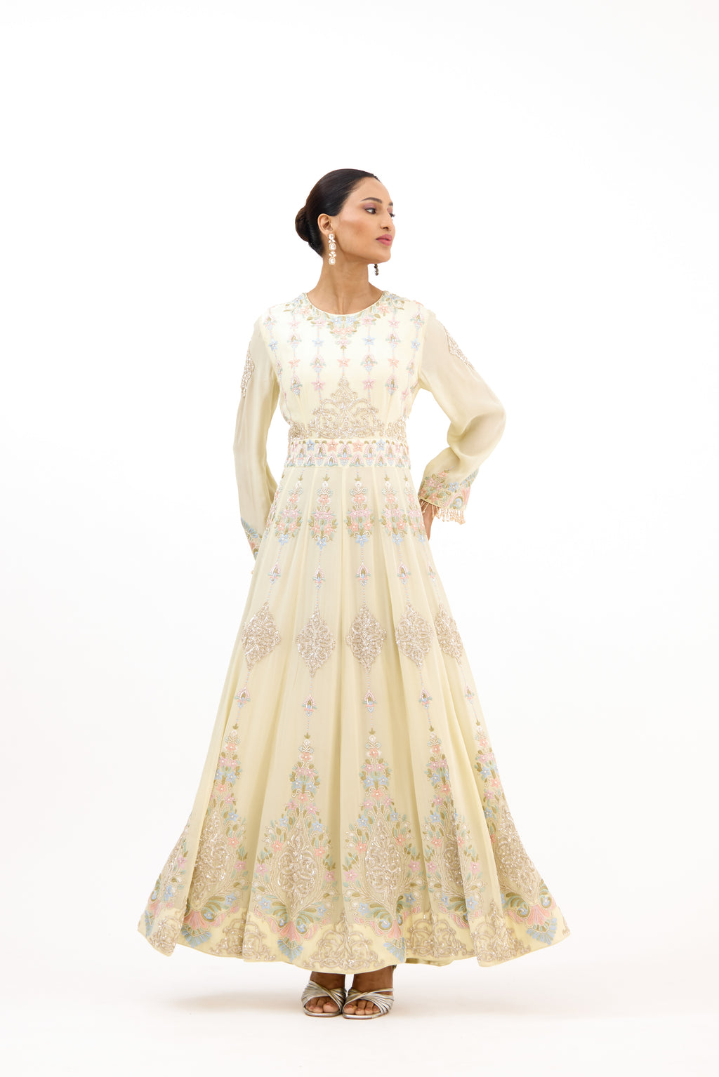 Pankhudi Pastel Sequins, Pearls & Zari Embellished Georgette Anarkali Suit Set