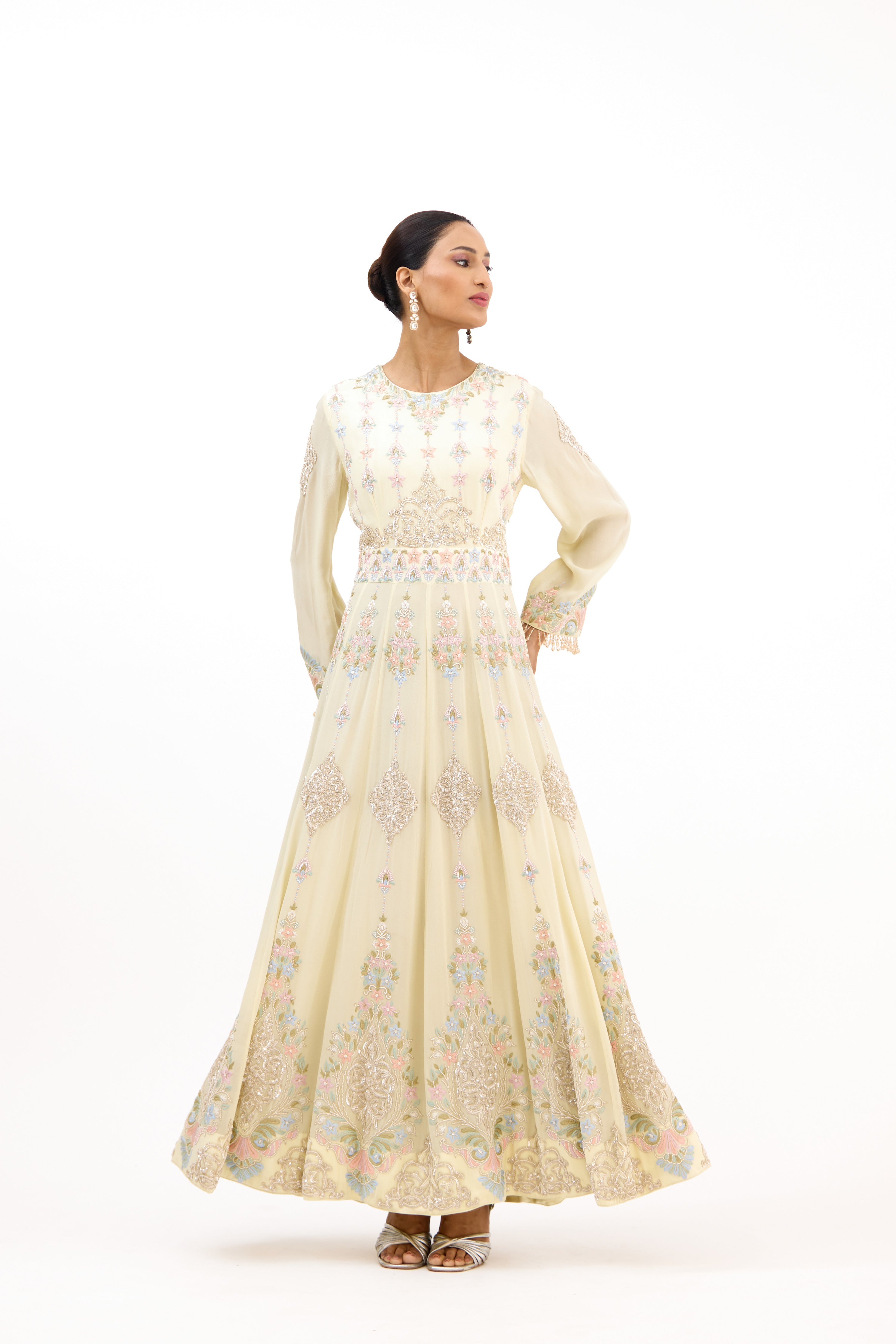 Pankhudi Pastel Sequins, Pearls & Zari Embellished Georgette Anarkali Suit Set