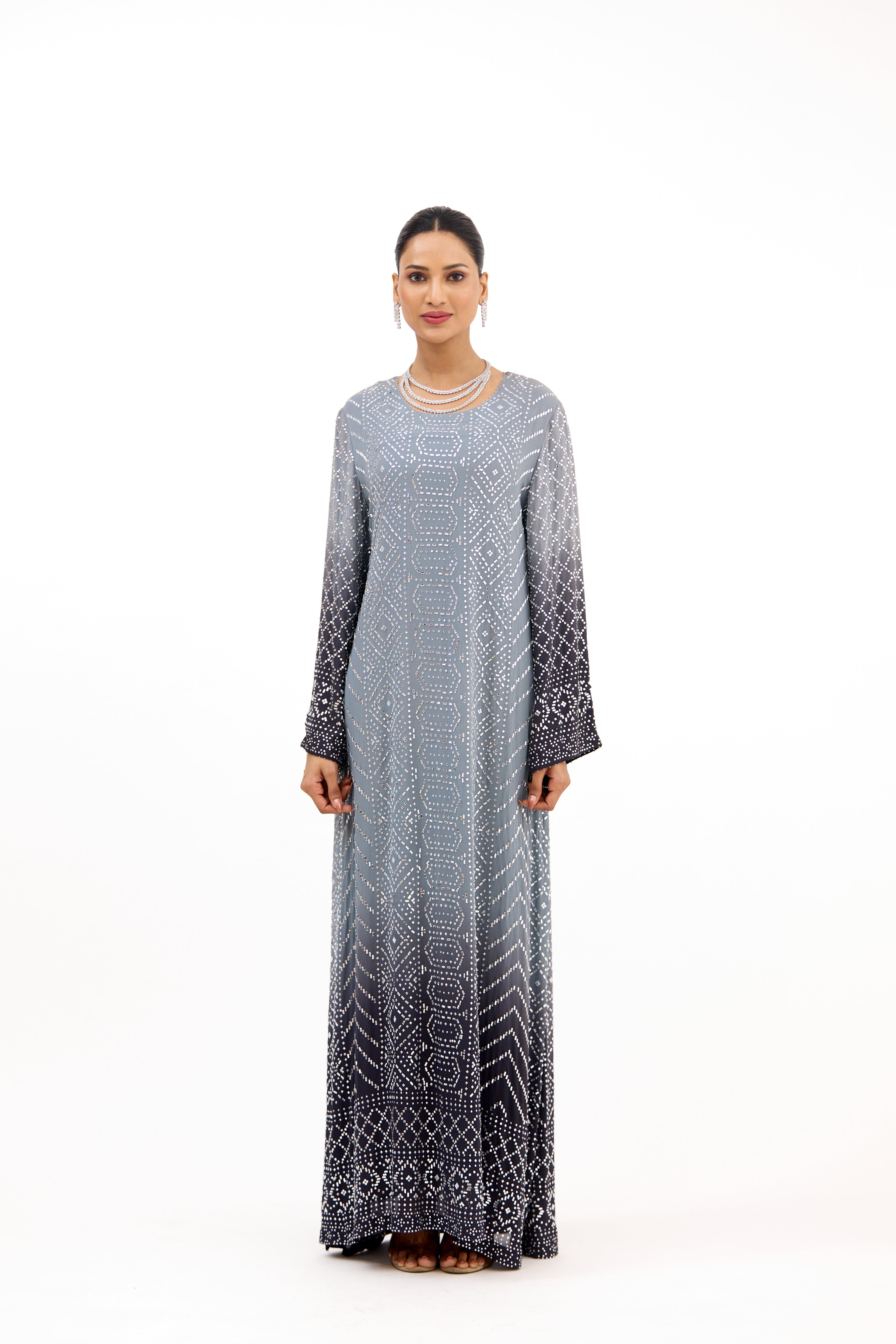 Nazaakat Ombre Crystal Georgette A-Line Long Dress