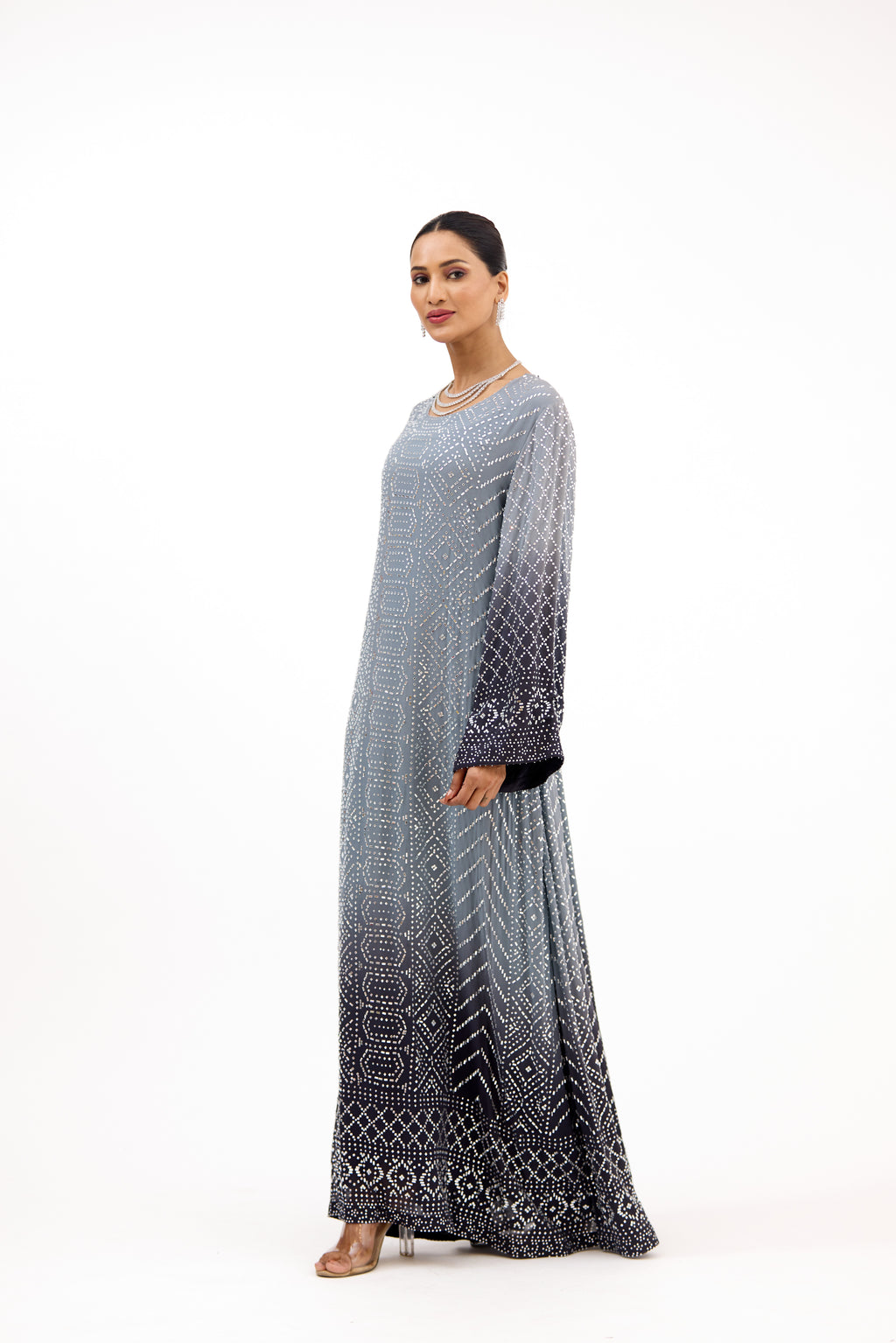 Nazaakat Ombre Crystal Georgette A-Line Long Dress
