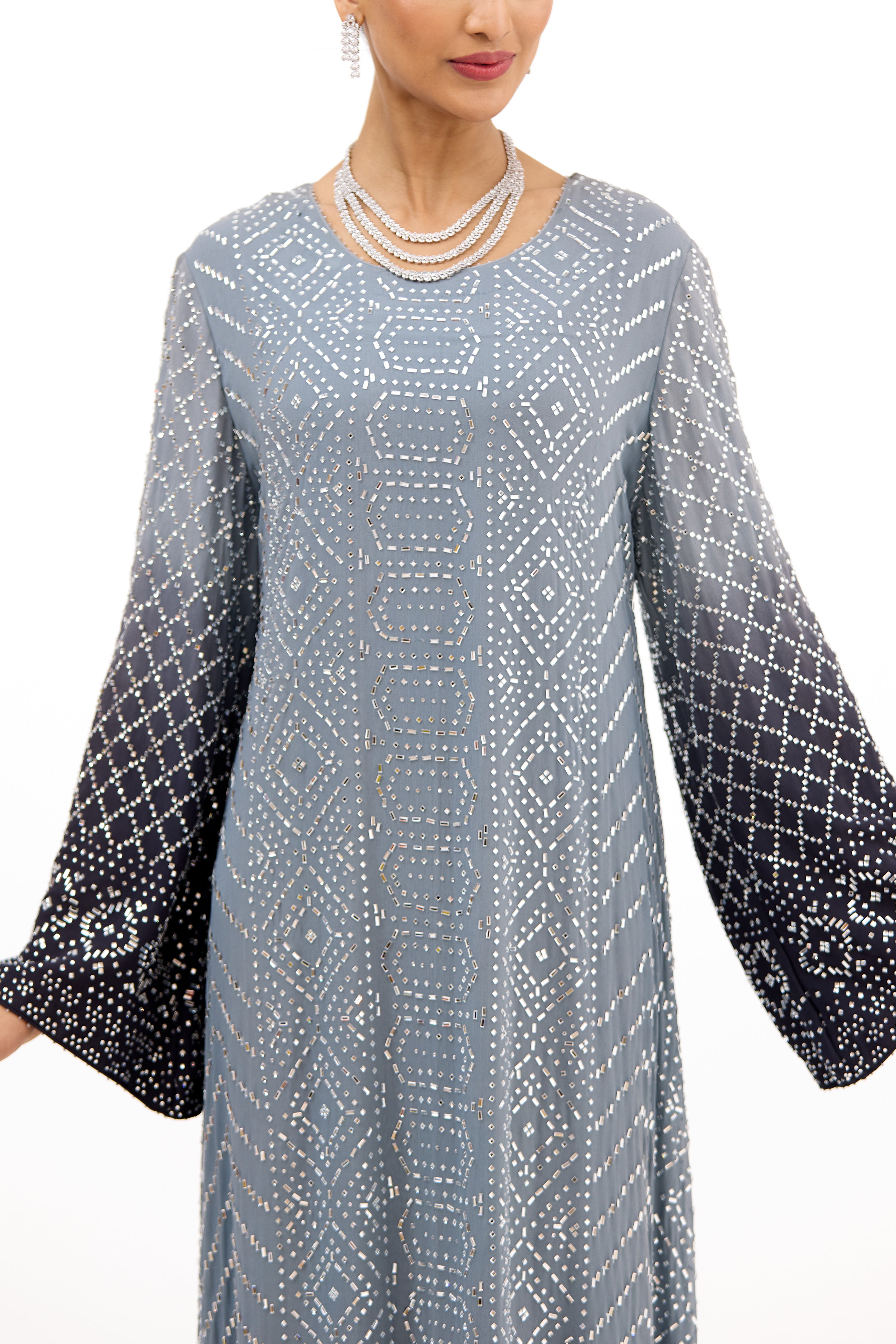 Nazaakat Ombre Crystal Georgette A-Line Long Dress