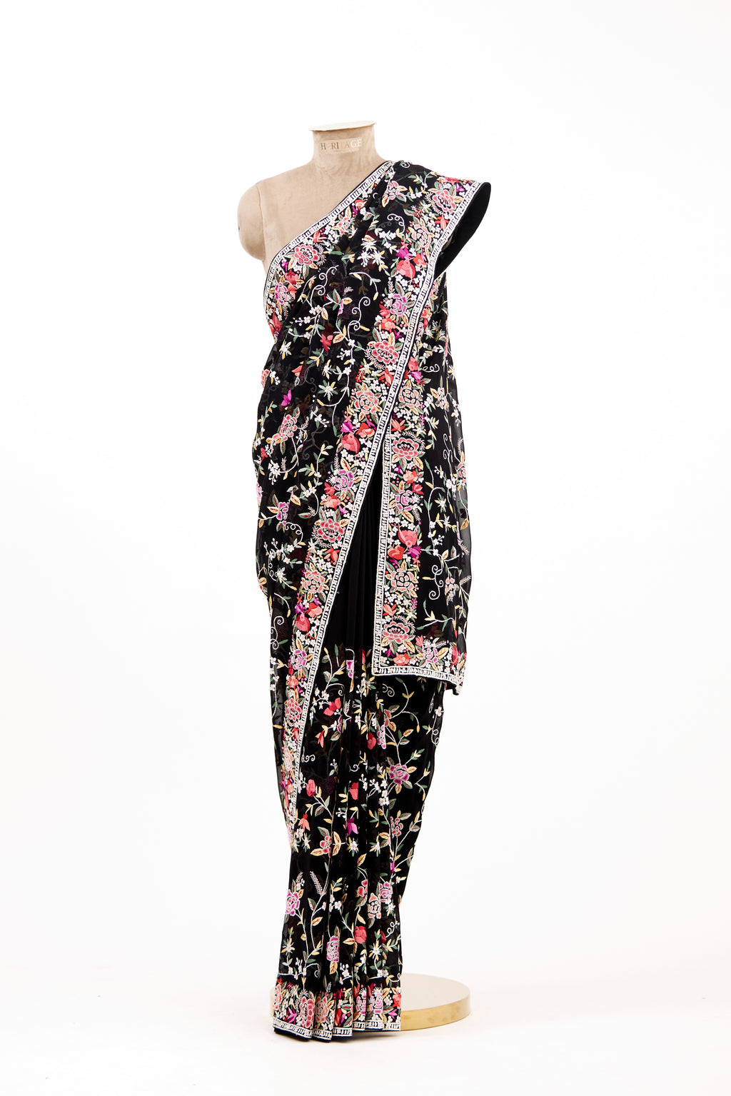 Midnight Black Parsi Gara Sarees