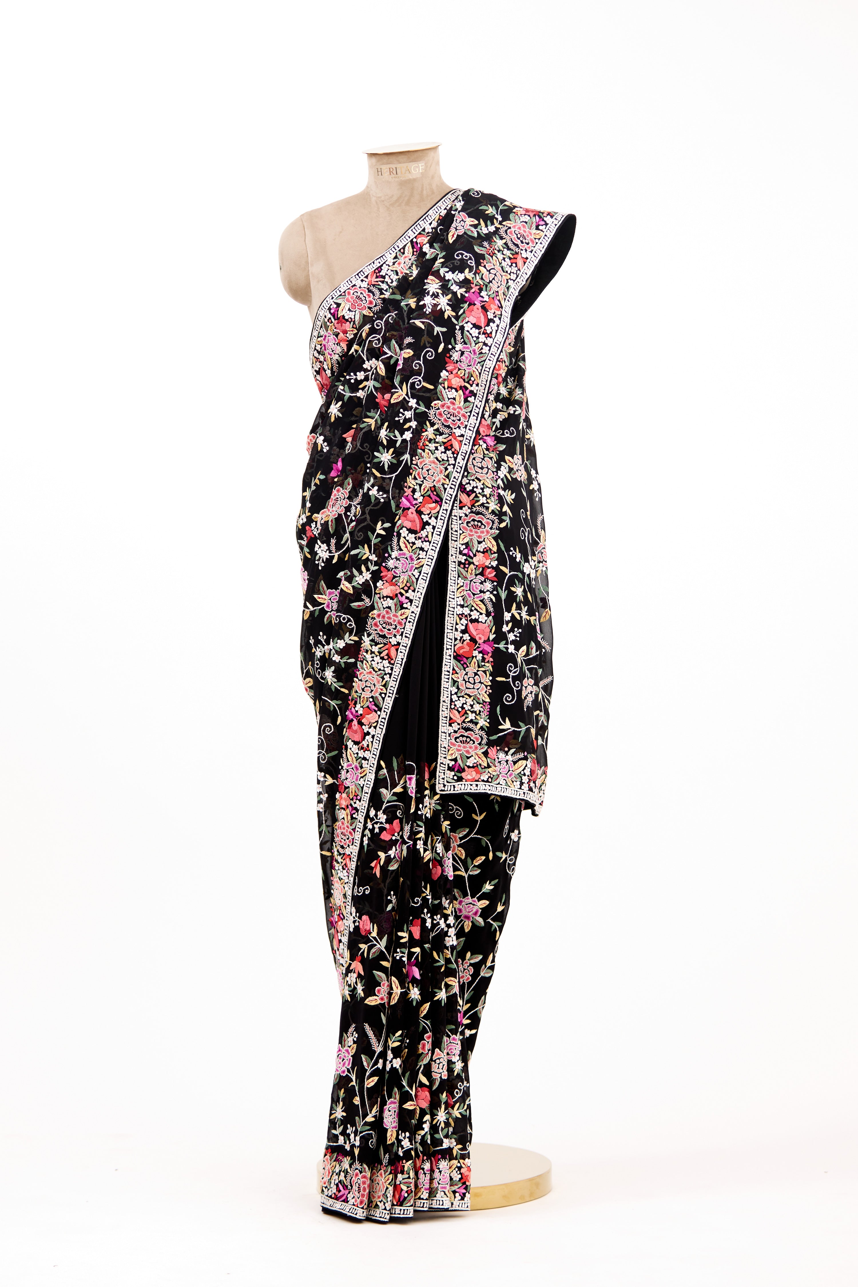 Midnight Black Parsi Gara Sarees