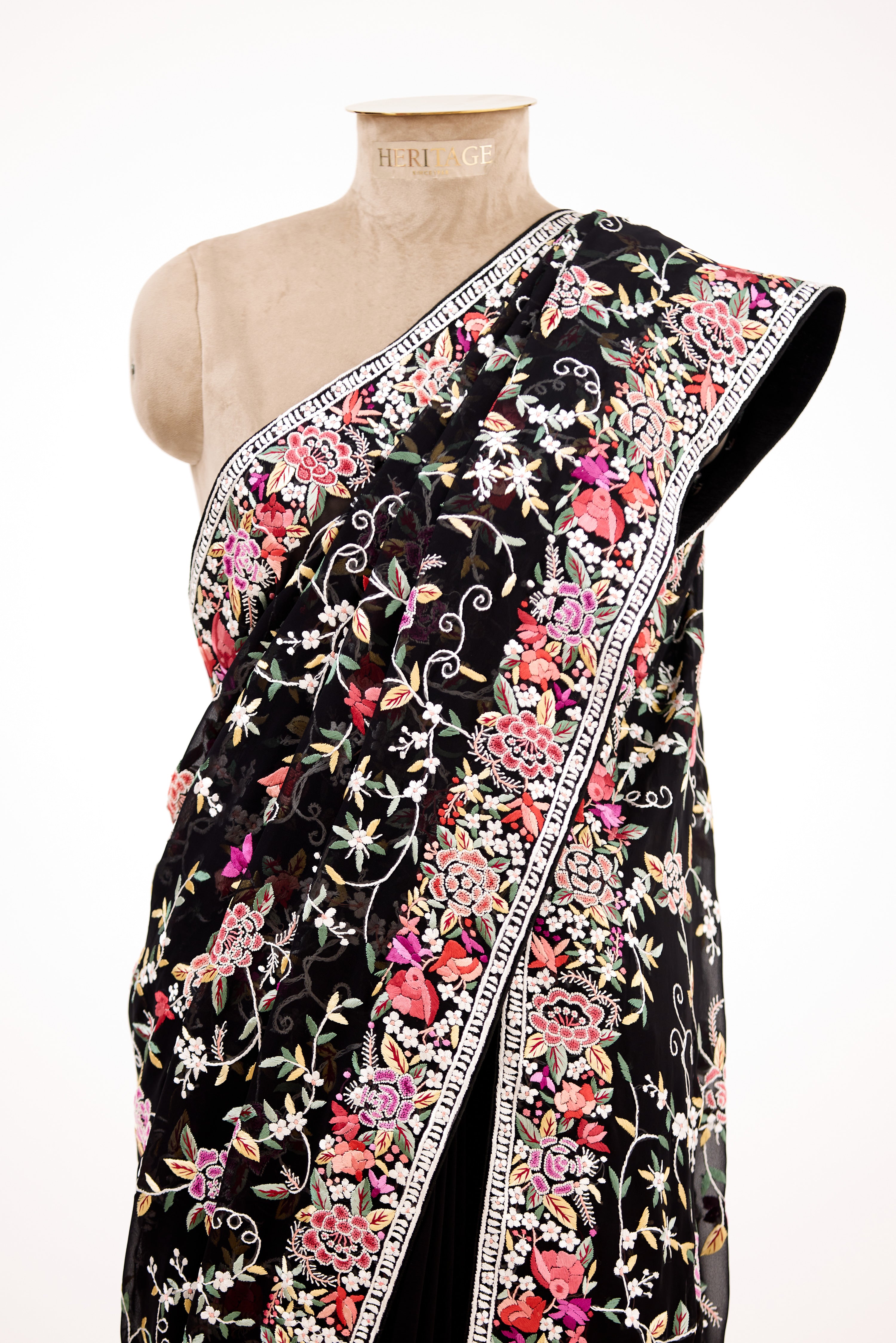 Midnight Black Parsi Gara Sarees
