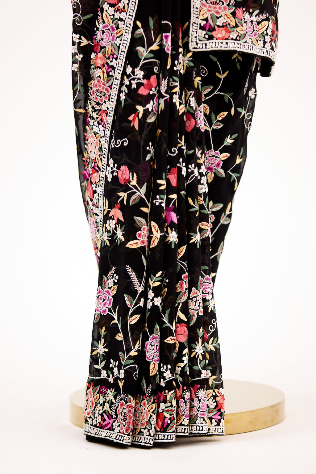 Midnight Black Parsi Gara Sarees