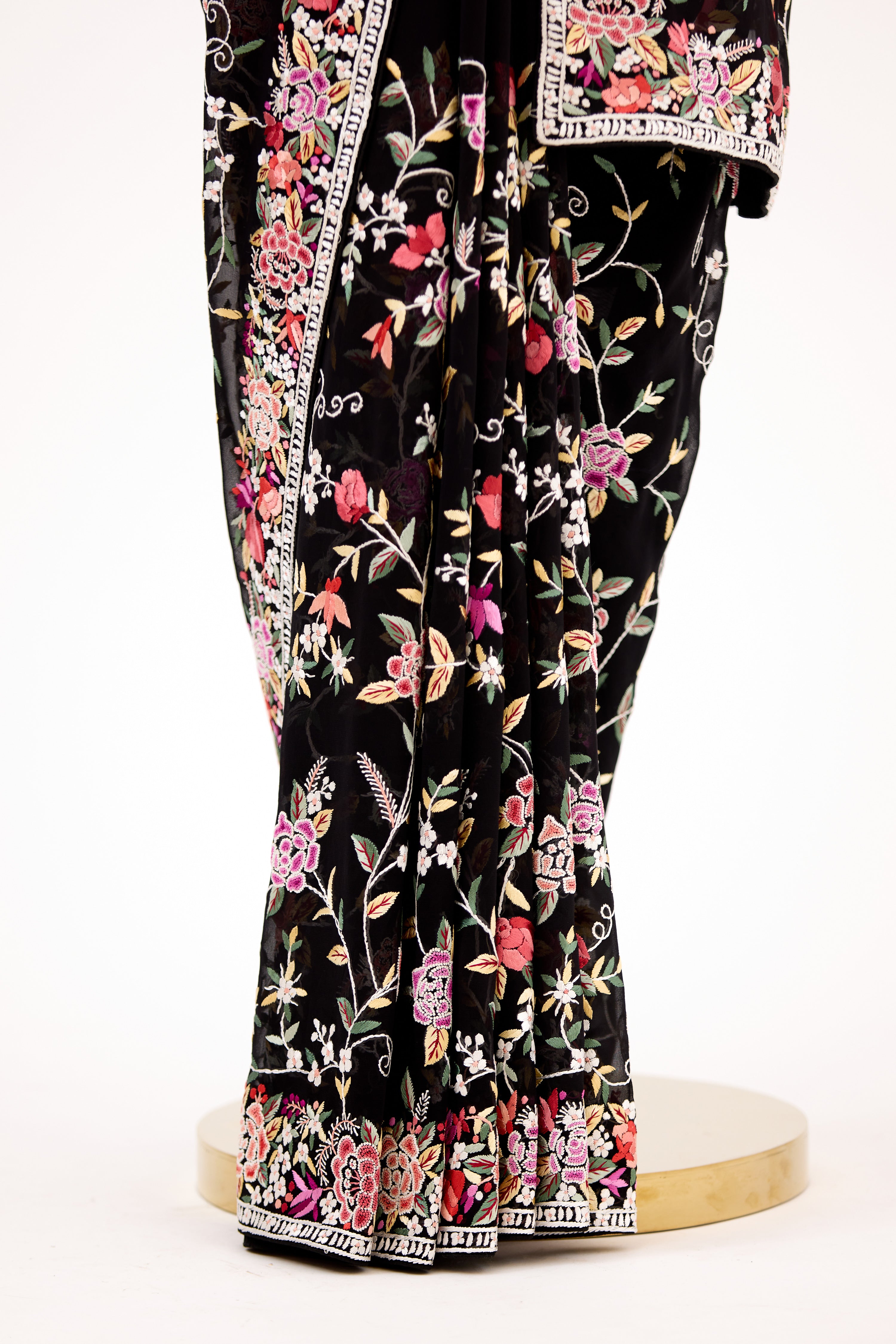 Midnight Black Parsi Gara Sarees
