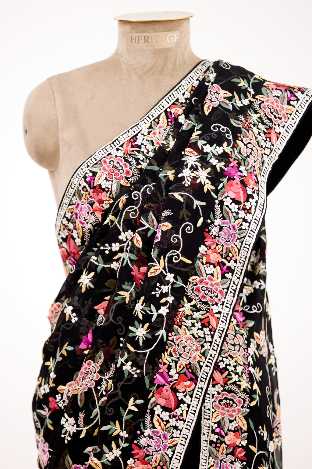 Midnight Black Parsi Gara Sarees