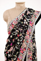 Midnight Black Parsi Gara Sarees