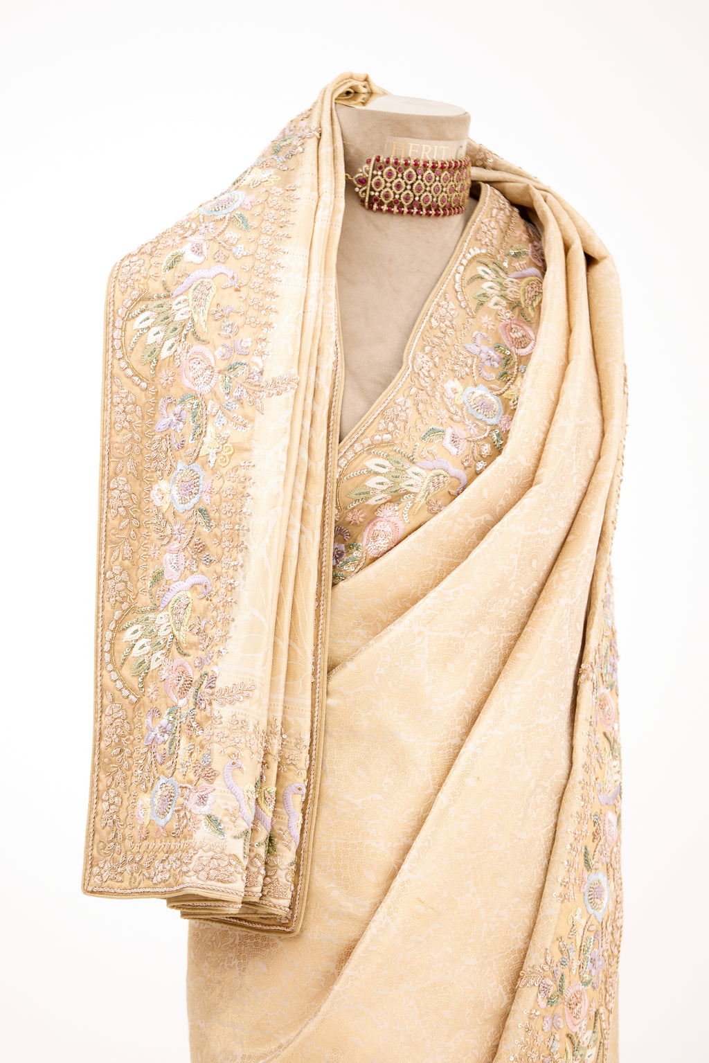 Ivory Imperial Brocade Banarasi Silk Saree