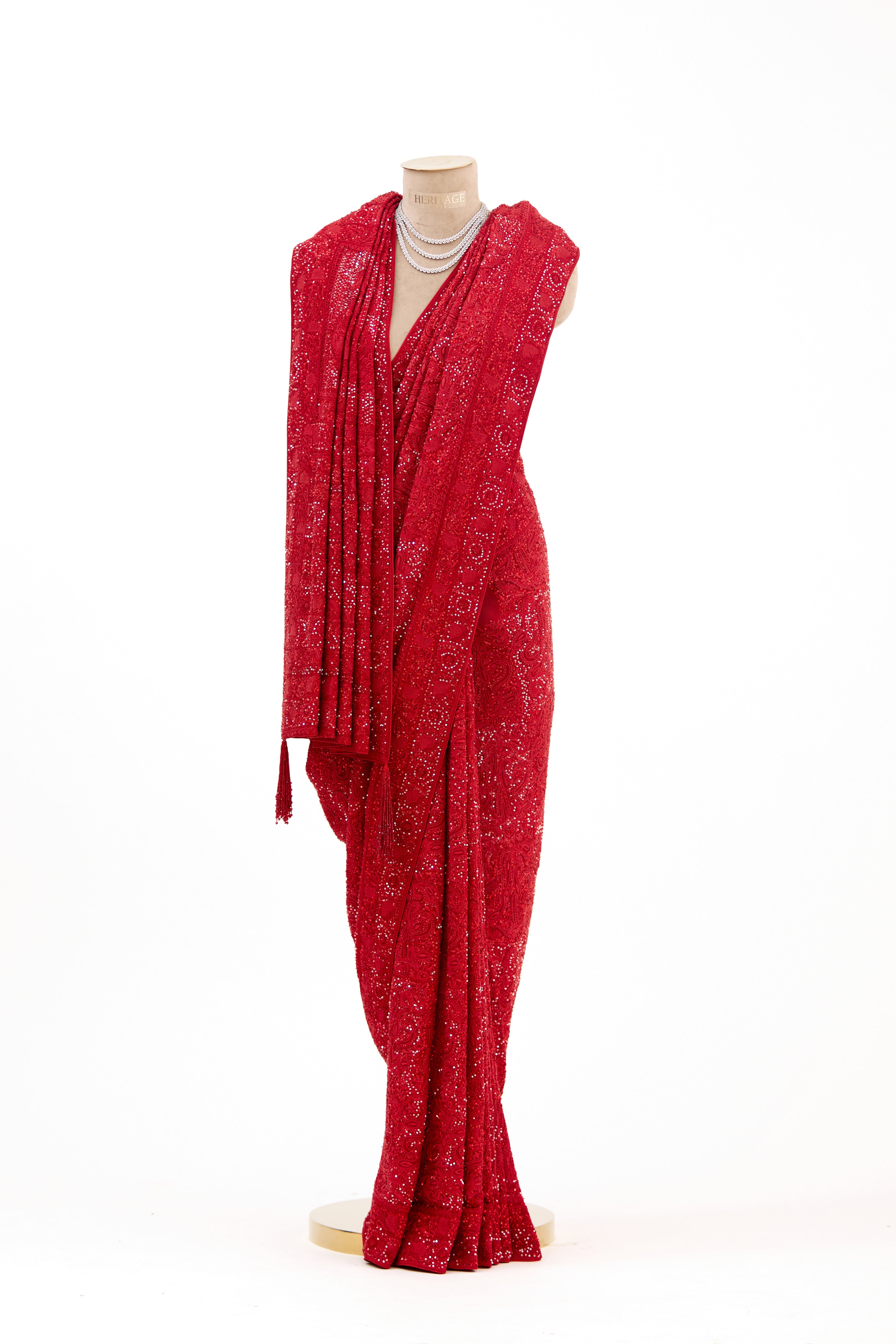 Ruby Red Heirloom Chikankari Saree