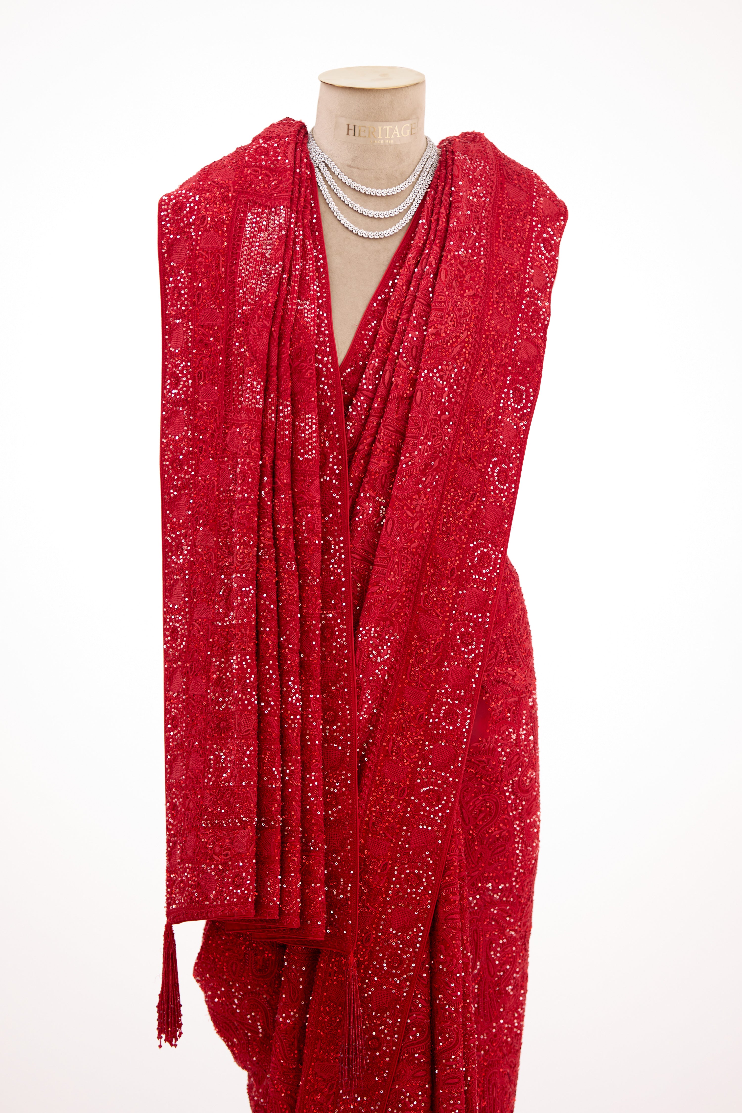 Ruby Red Heirloom Chikankari Saree