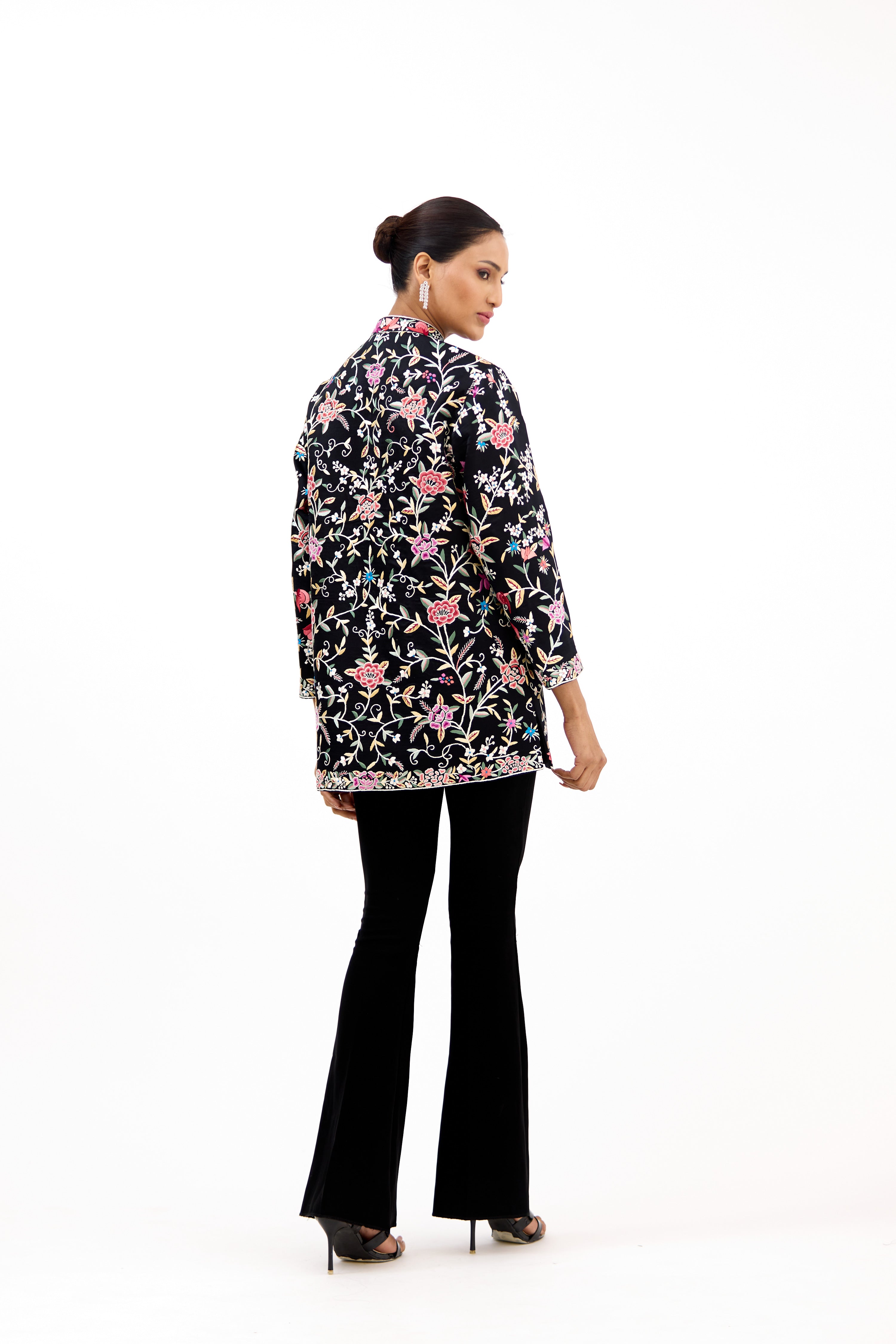 Dastoor-e-Parsi Gara French Knot Embellished Georgette Long Jacket