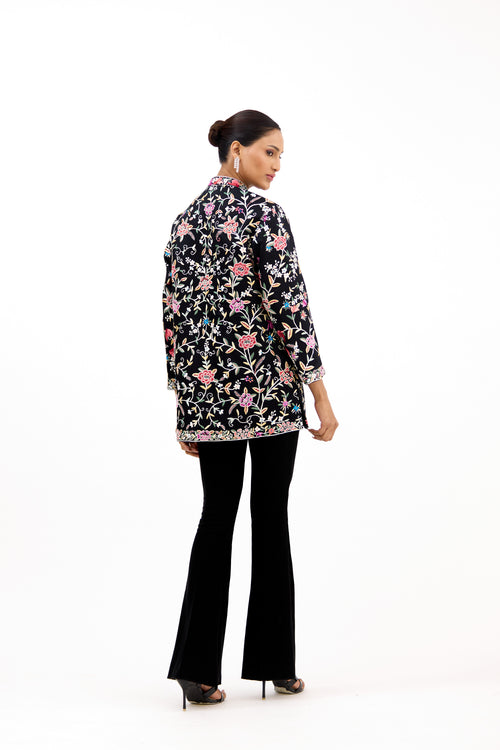 Dastoor-e-Parsi Gara French Knot Embellished Georgette Long Jacket