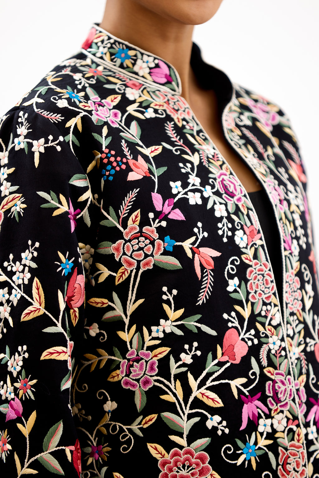 Dastoor-e-Parsi Gara French Knot Embellished Georgette Long Jacket