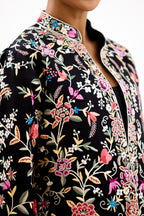 Dastoor-e-Parsi Gara French Knot Embellished Georgette Long Jacket