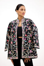 Dastoor-e-Parsi Gara French Knot Embellished Georgette Long Jacket