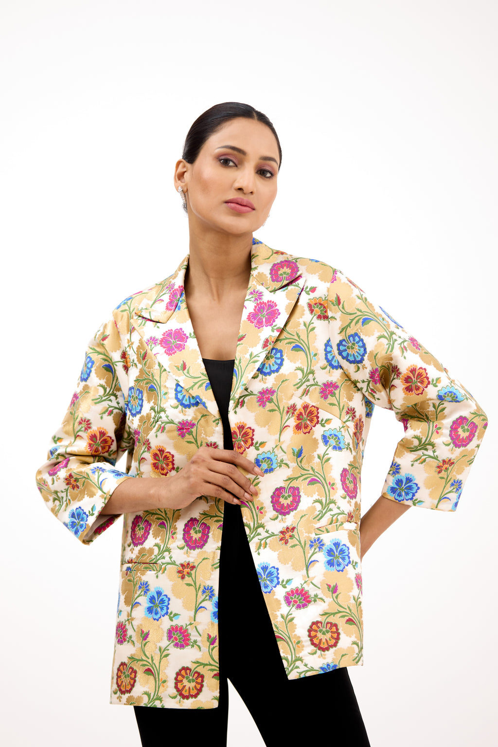 Phool Mahal Multicolour Gold Zari Brocade Jacket