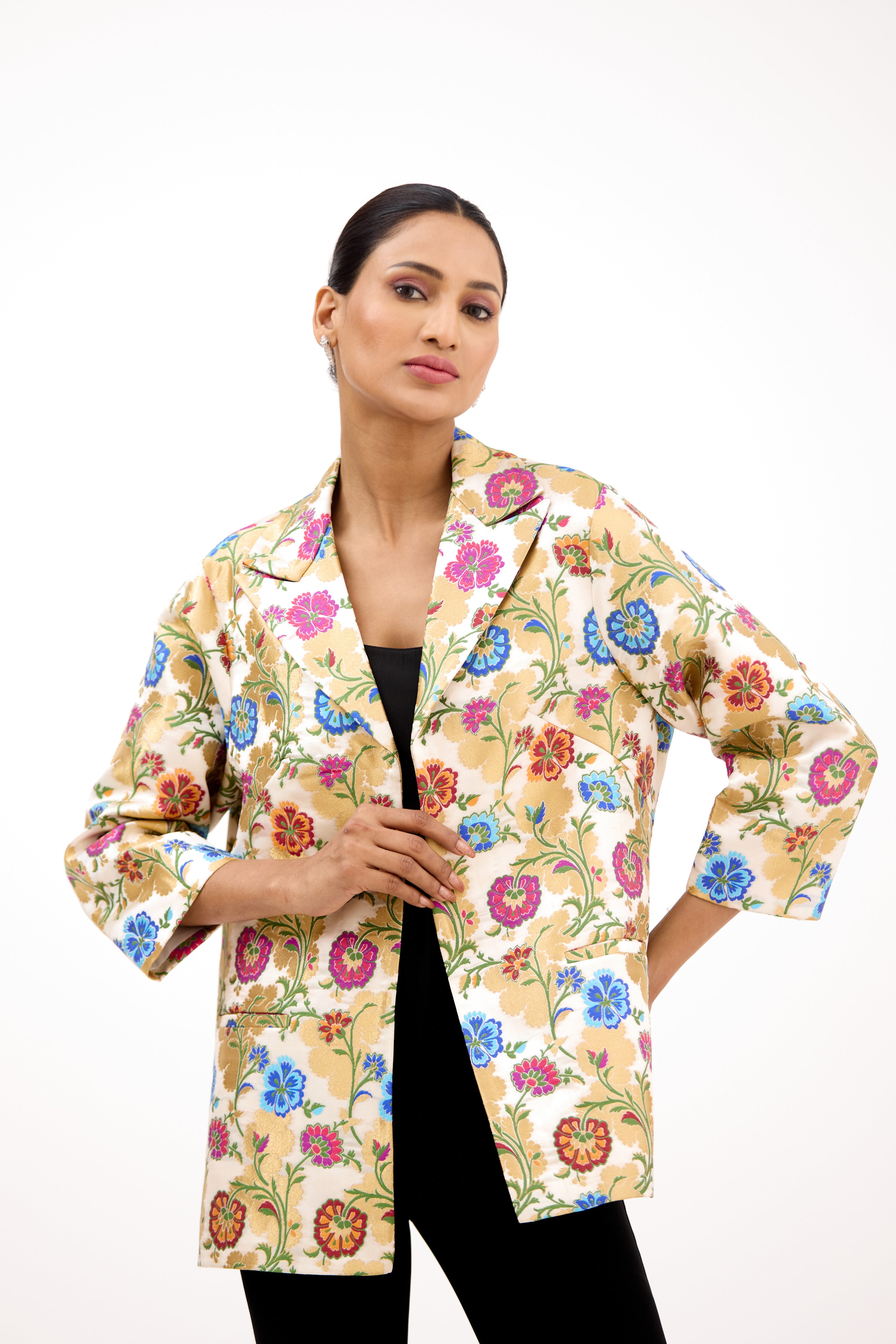 Phool Mahal Multicolour Gold Zari Brocade Jacket