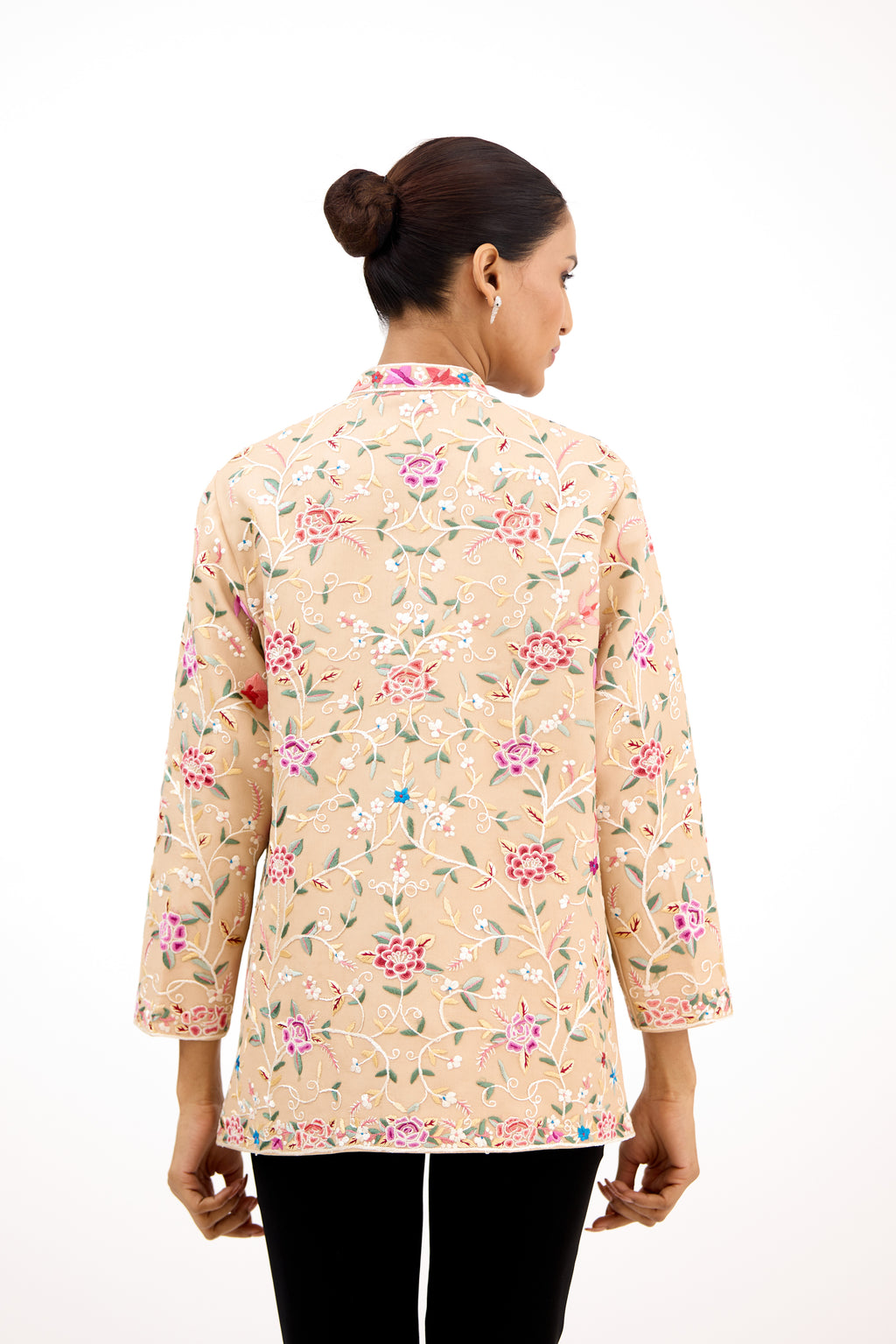 Rustomi Regal Parsi Gara Multicolour French Knot Georgette Jacket