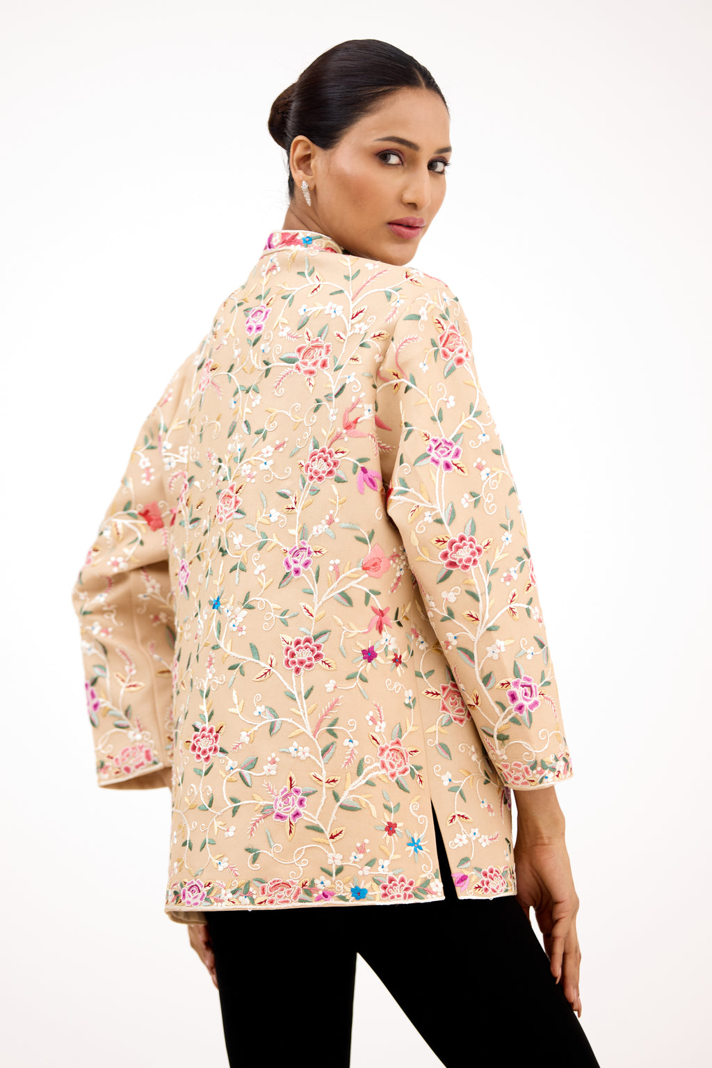 Rustomi Regal Parsi Gara Multicolour French Knot Georgette Jacket