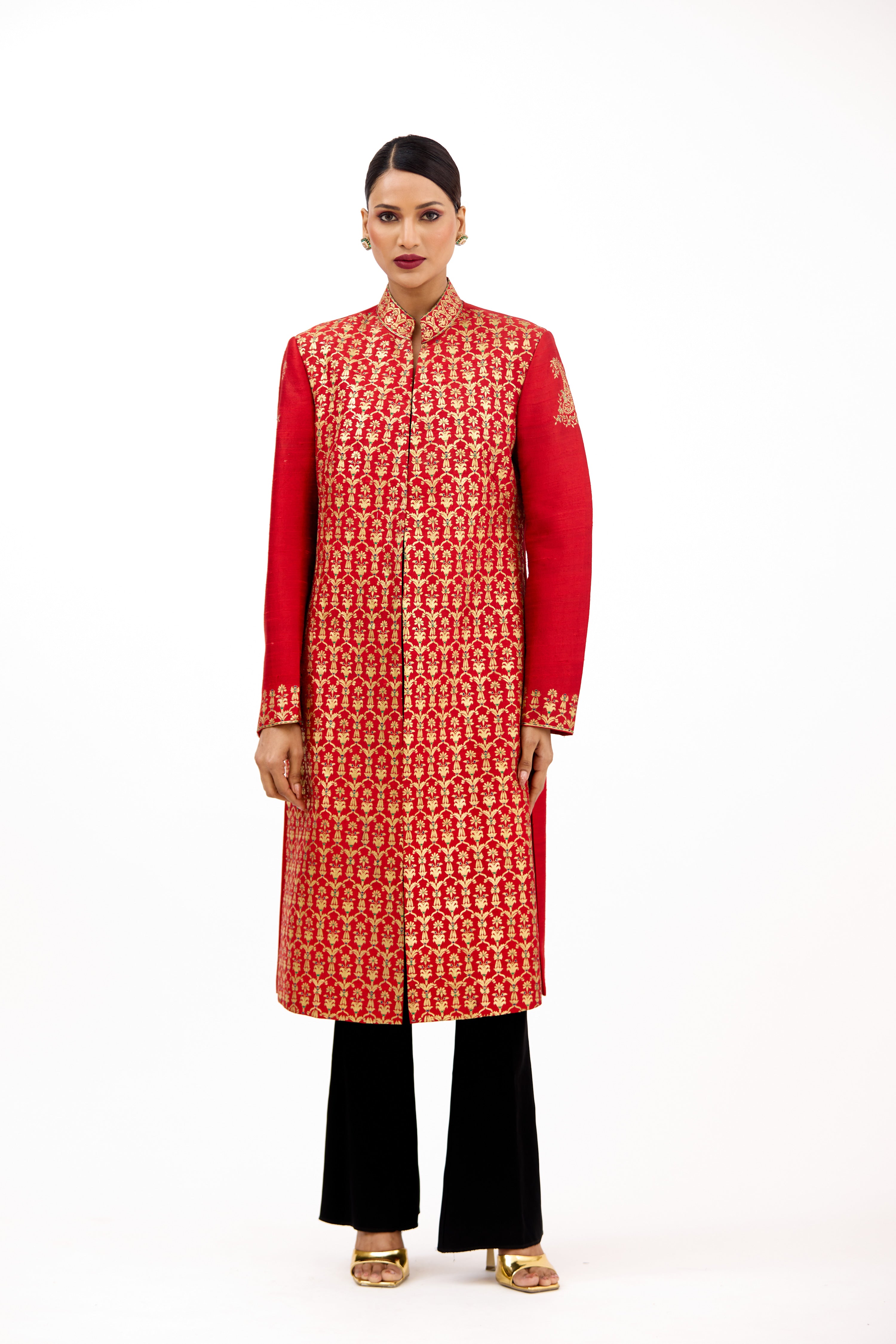 Meenakari Gold Tilla Embroidered Raw Silk Jacket