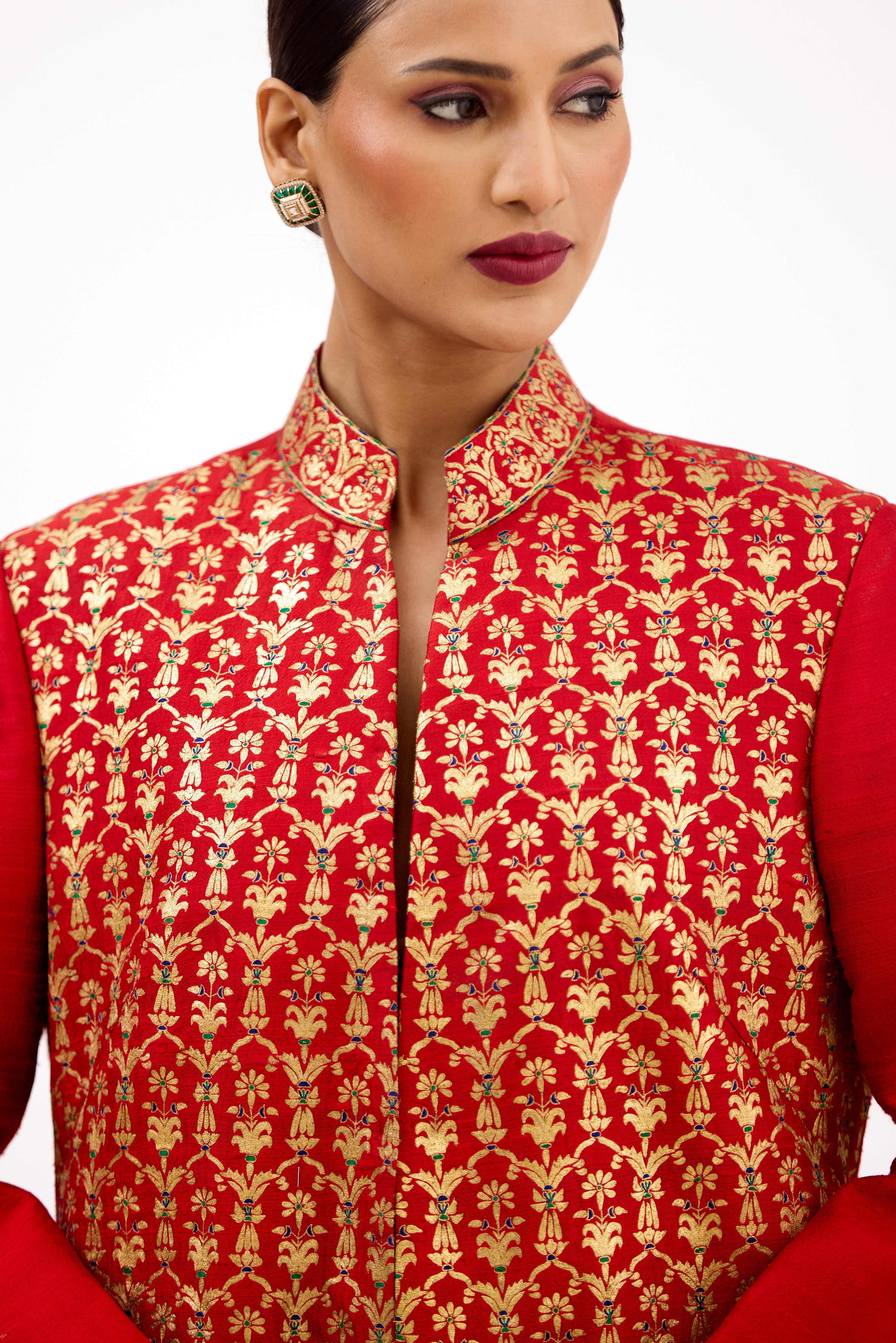 Meenakari Gold Tilla Embroidered Raw Silk Jacket