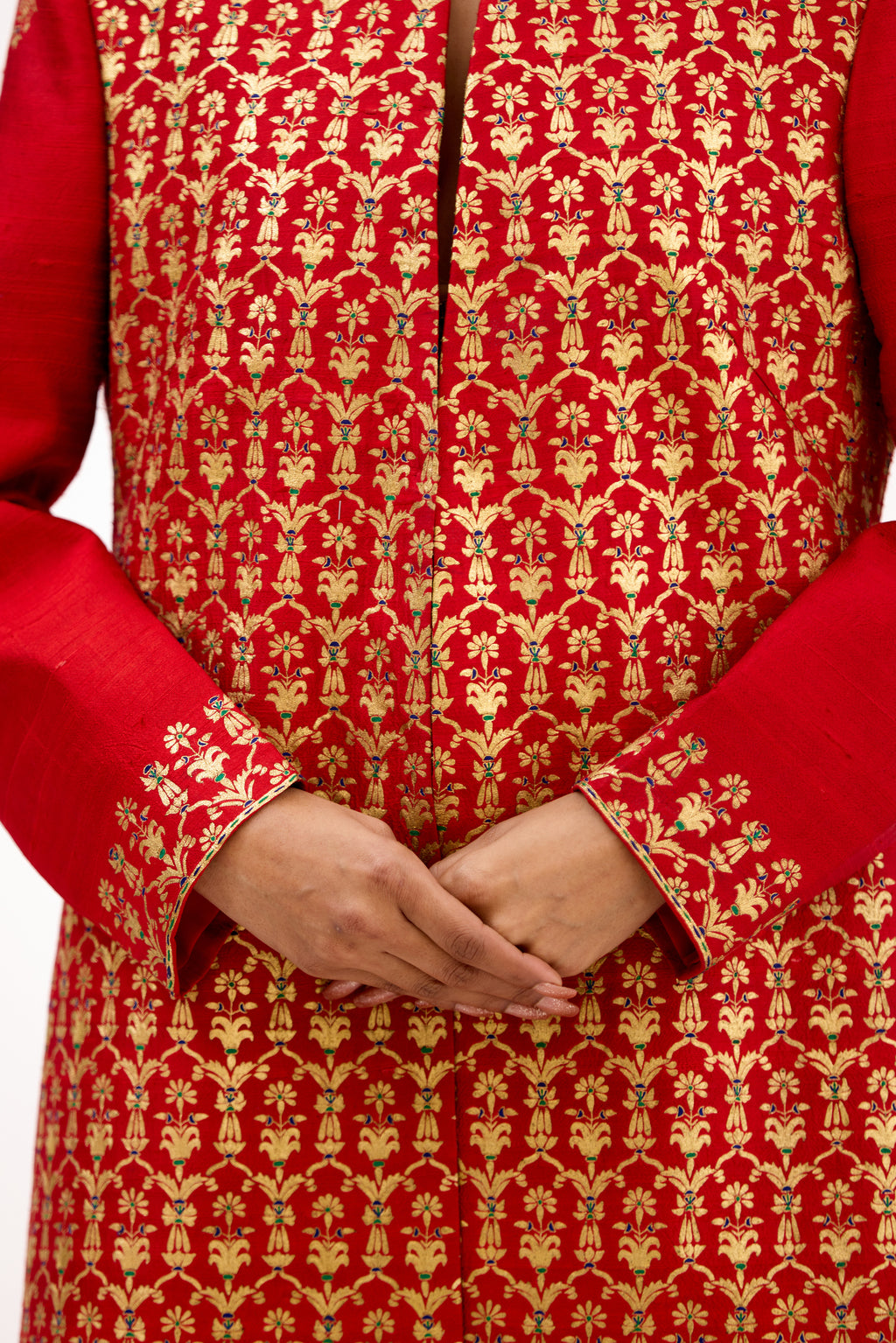Meenakari Gold Tilla Embroidered Raw Silk Jacket