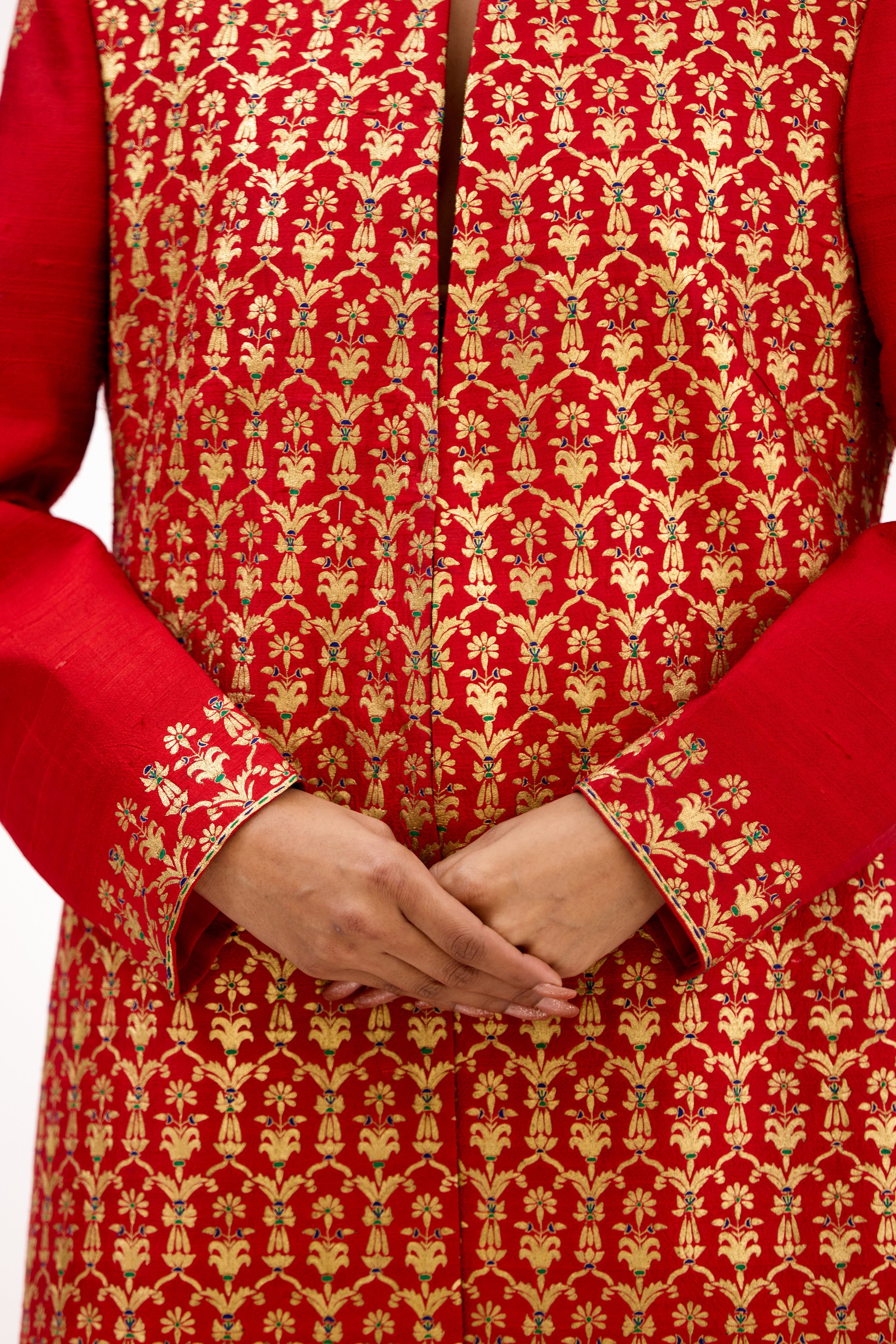 Meenakari Gold Tilla Embroidered Raw Silk Jacket