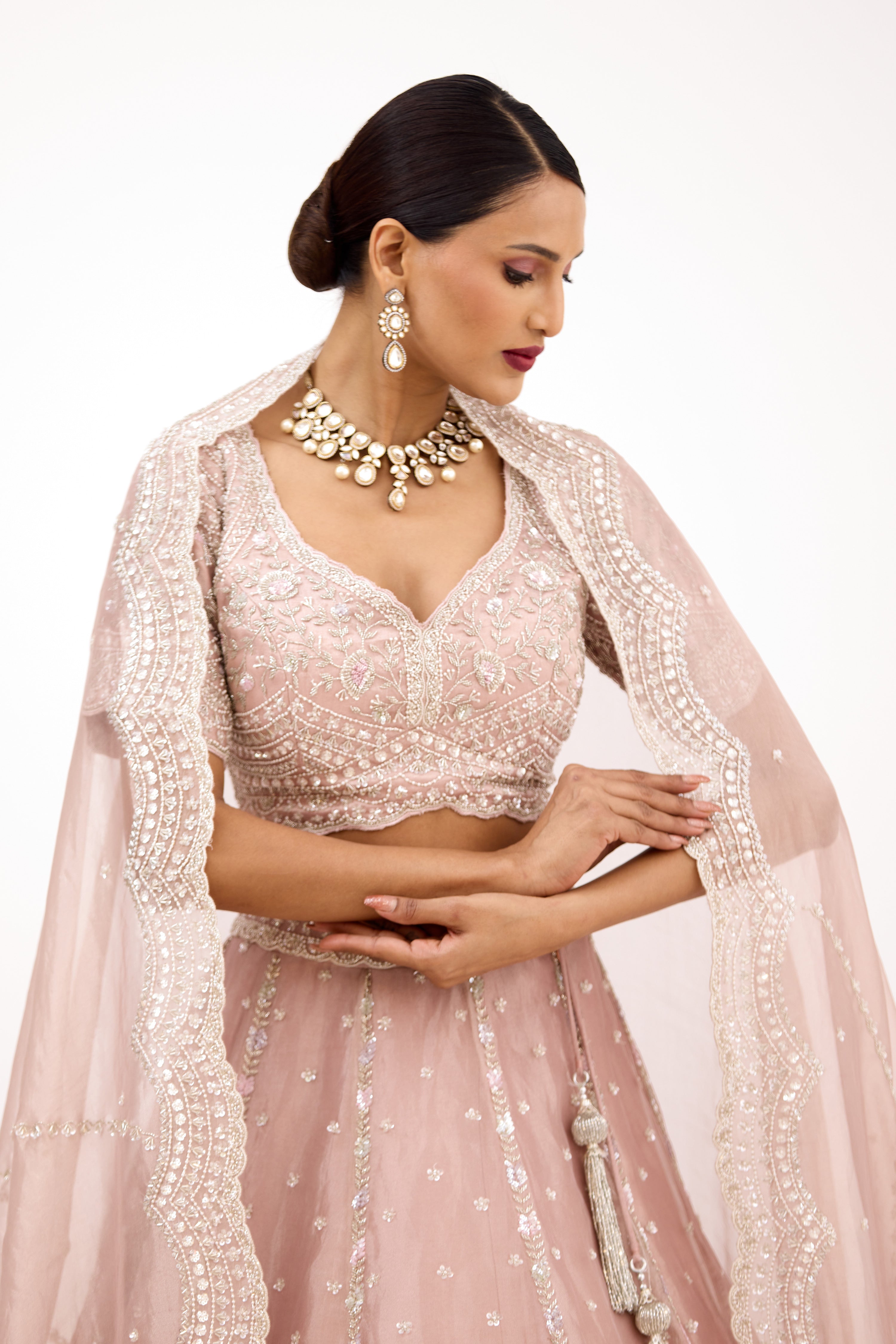 Mehrab-e-Noor Antique Cutdana, Pearl & Sequin Detailing Tissue Lehenga Set