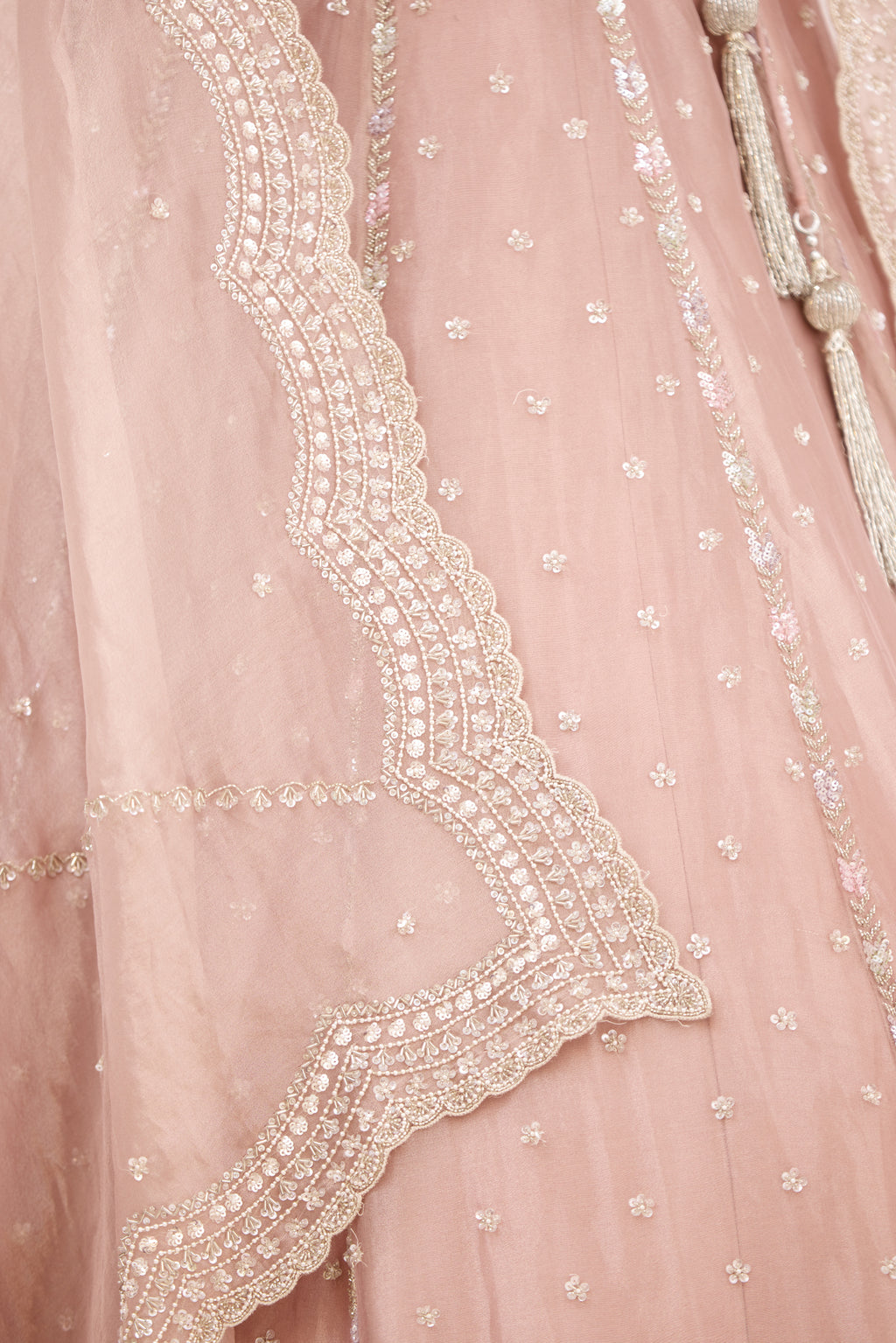 Mehrab-e-Noor Antique Cutdana, Pearl & Sequin Detailing Tissue Lehenga Set